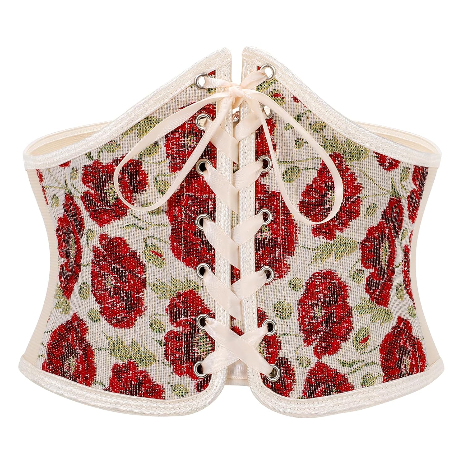 LEACOOLKEY Women Floral Corset Belt Lace-up Tied Waspie Wide Waist Belt Renaissance Costume Corset Belt