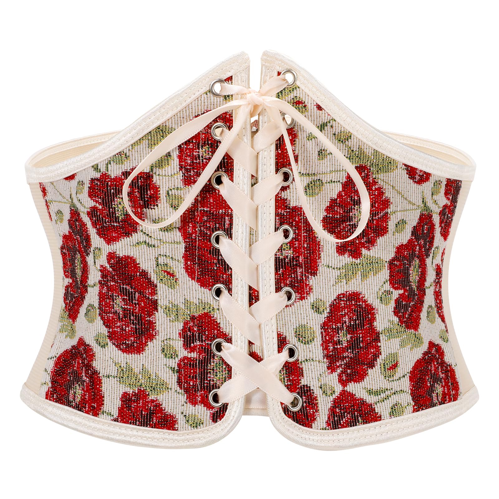 LEACOOLKEY Women Floral Corset Belt Lace-up Tied Waspie Wide Waist Belt Renaissance Costume Corset Belt