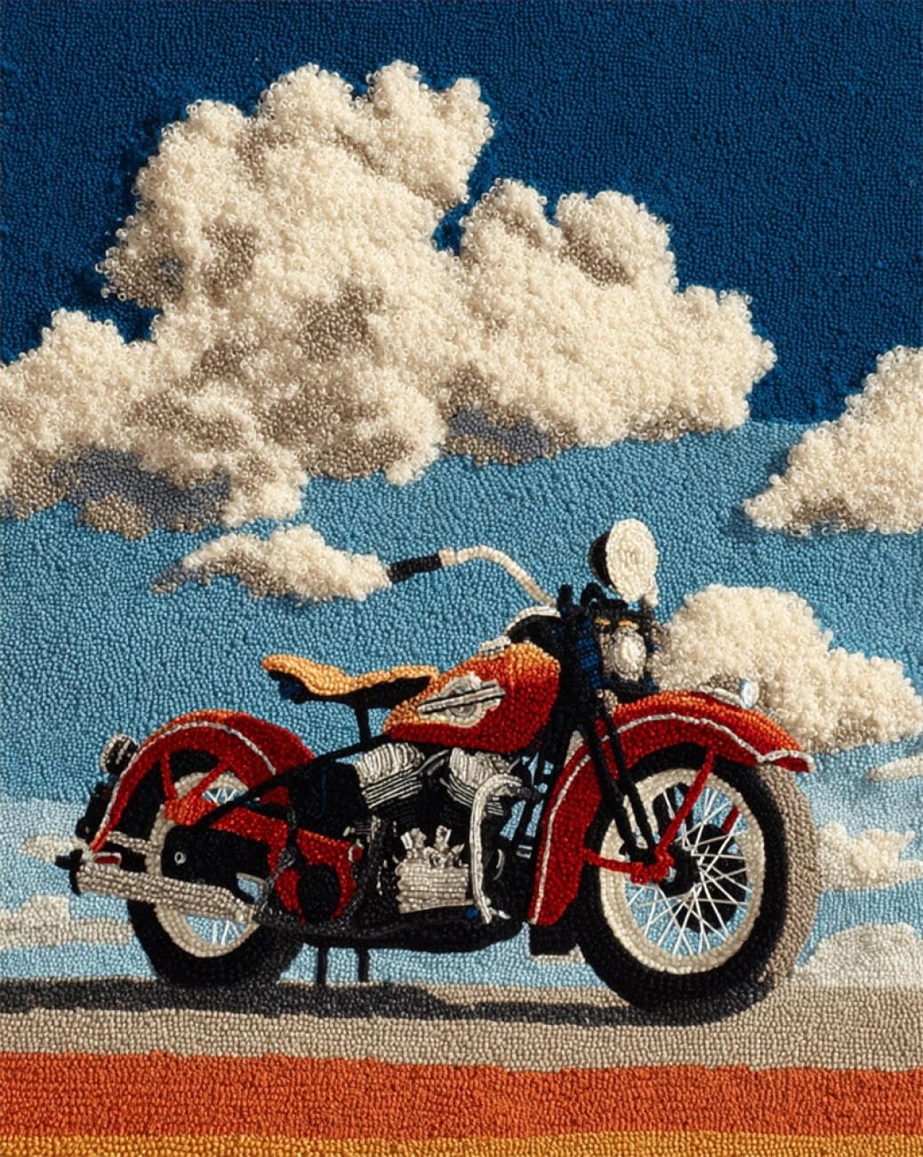 AMBATTERY Latch Hook Rug Kit Retro Motorcycles Latch Hook Rug Kits for Adults and Beginner DIY Needlework Crocheting Carpet Kit with Color Preprinted Pattern 21x29in