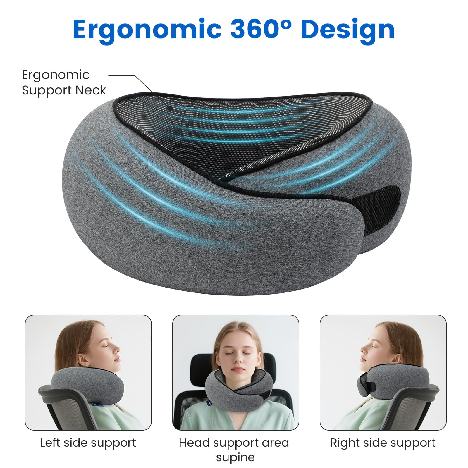 Reise-Nackenkissen für Flugzeuge, Memory-Schaum-Reisekissen mit verstellbarem Klettverschluss, komplettes Set enthält 3D-Augenmaske, Ohrstöpsel und Luxus-Tasche, tragbares Geschenk für Reiseutensilien