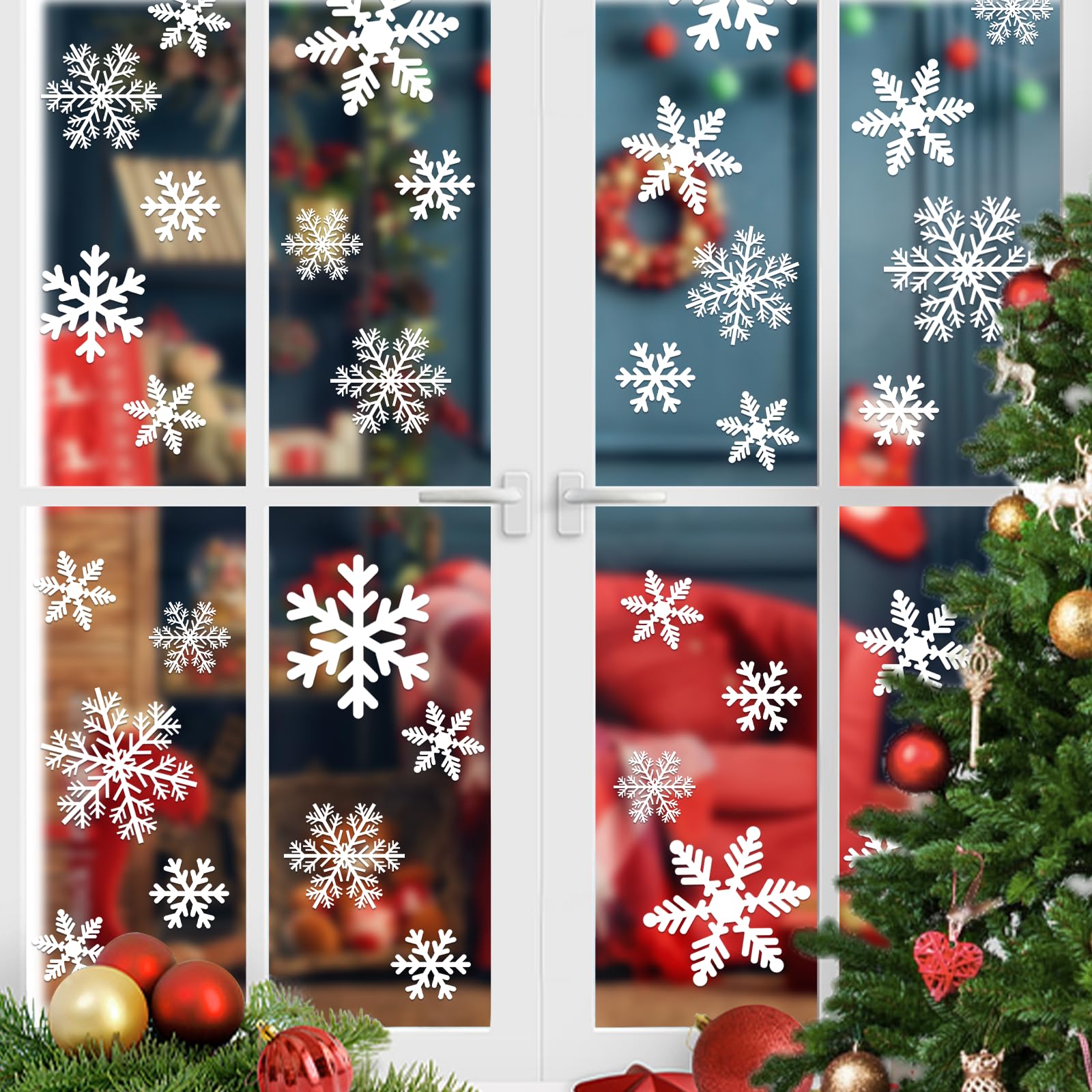 162Pcs Christmas Window Clings Snowflake Christmas Window Stickers Static Creative Window Decals for Christmas Decorations (162 PCS)