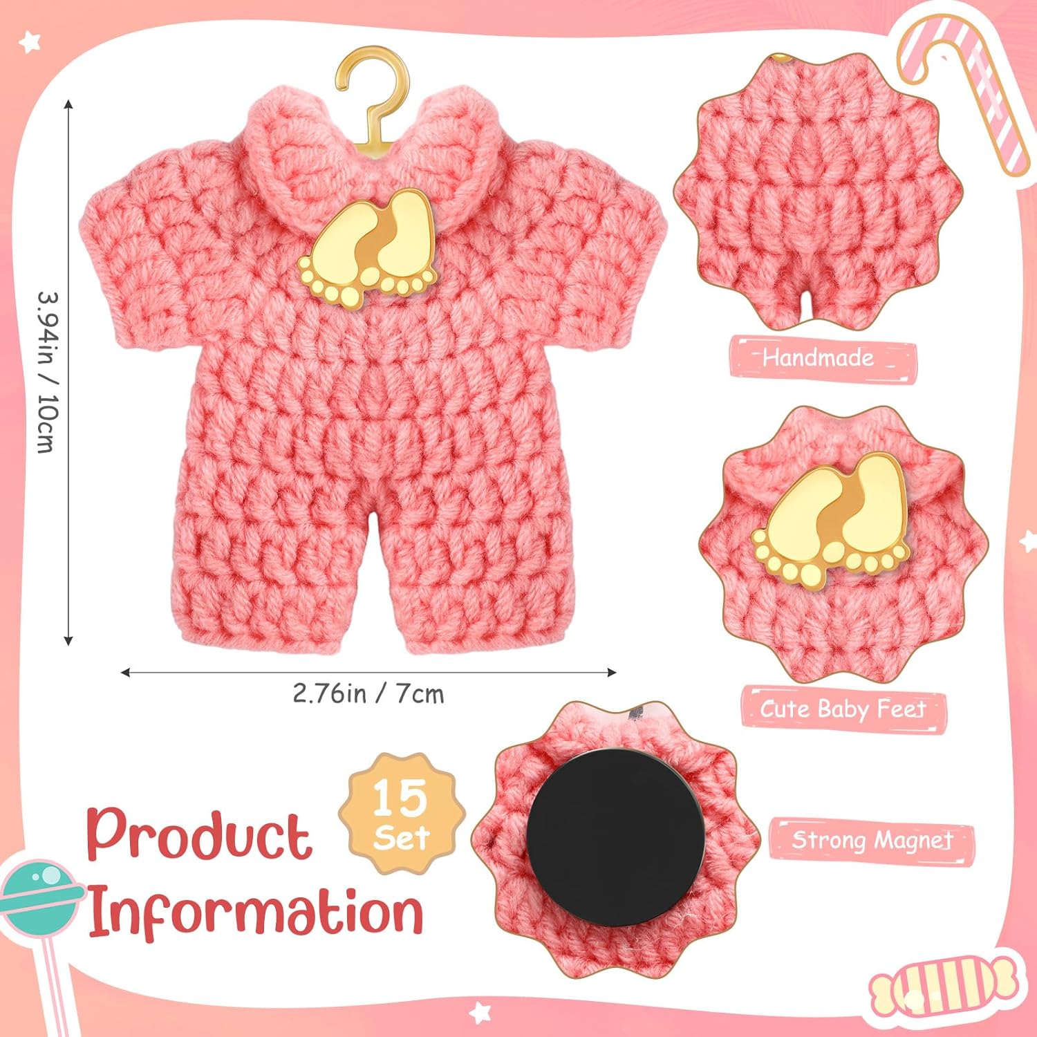 LemonRoad 15 Pcs Baby Shower Favors for Boy or Girl Baby Shower Prizes for Guests Sweater Refrigerator Magnet with Box Coat Hangers Acrylic Feet for Thank You Gifts Gender Reveal Baptism Party(Pink)