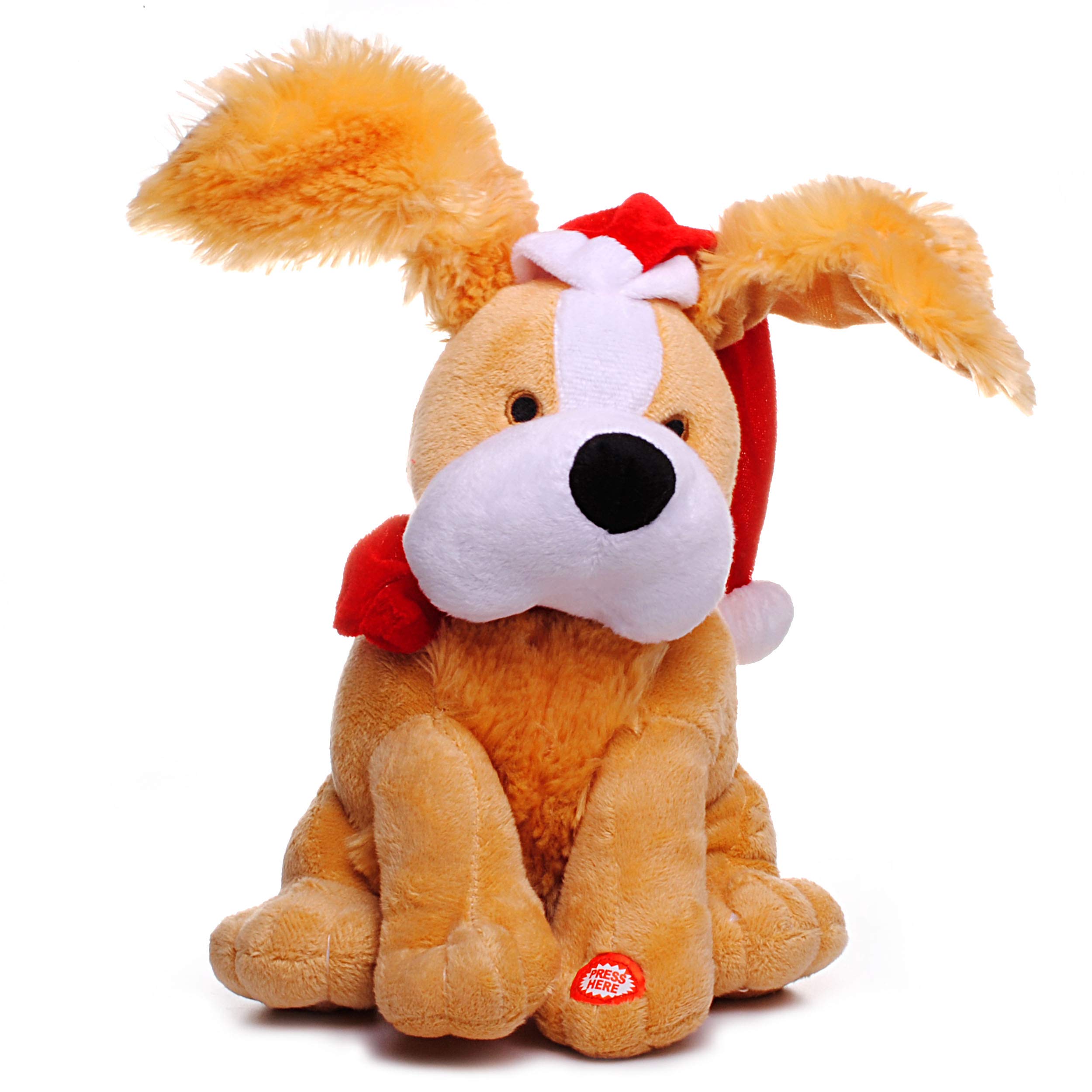alles-meine.de GmbH 2 Stück XL - singende & tanzende - Hunde - Jingle Bells - Plüschtier mit Sound & Bewegung - 26 cm - aus Stoff/Plüsch - Weihnachtsmann/Weihnachtshund/W..