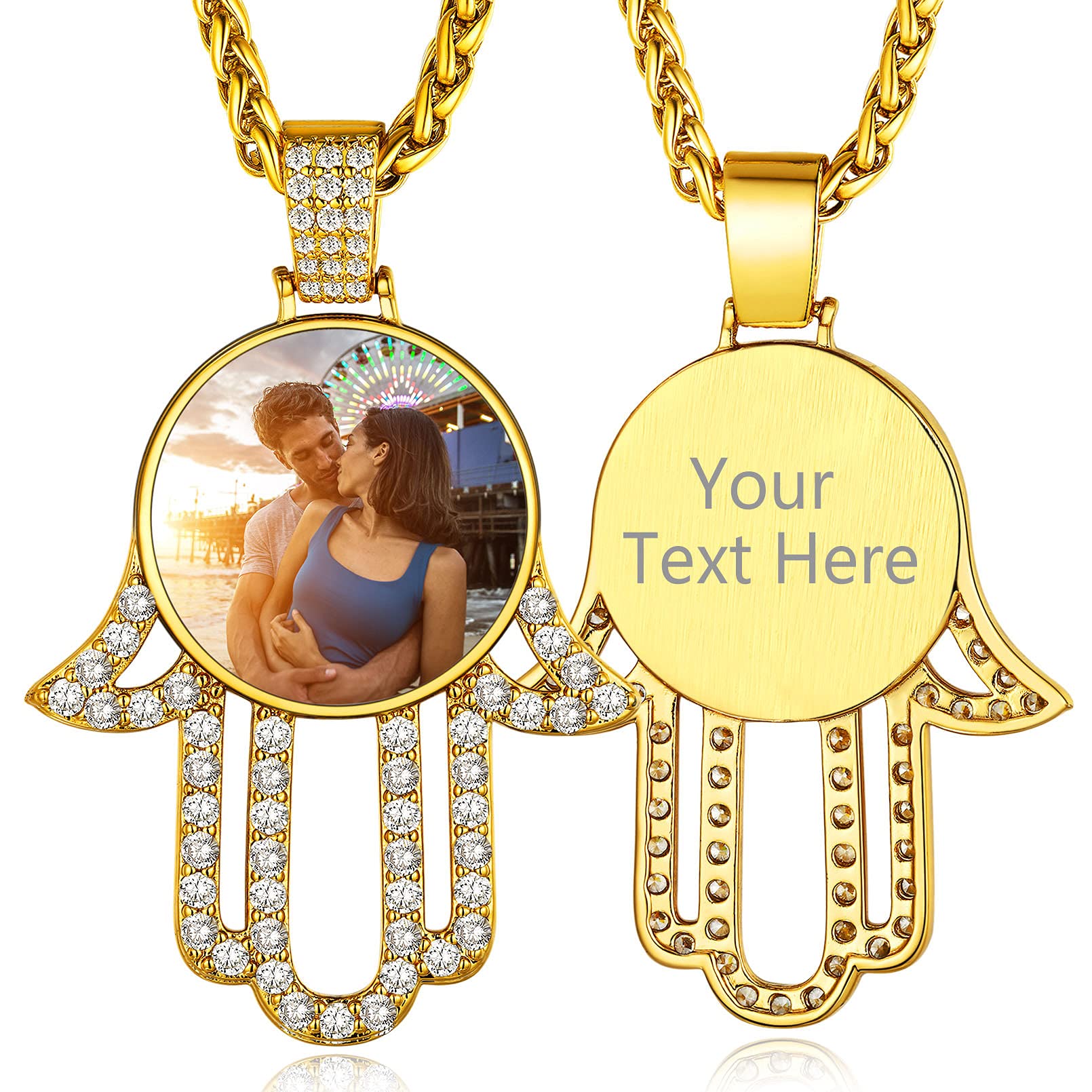 Custom4U Picture Necklace Personalized Photo Circle Chain for Men Women