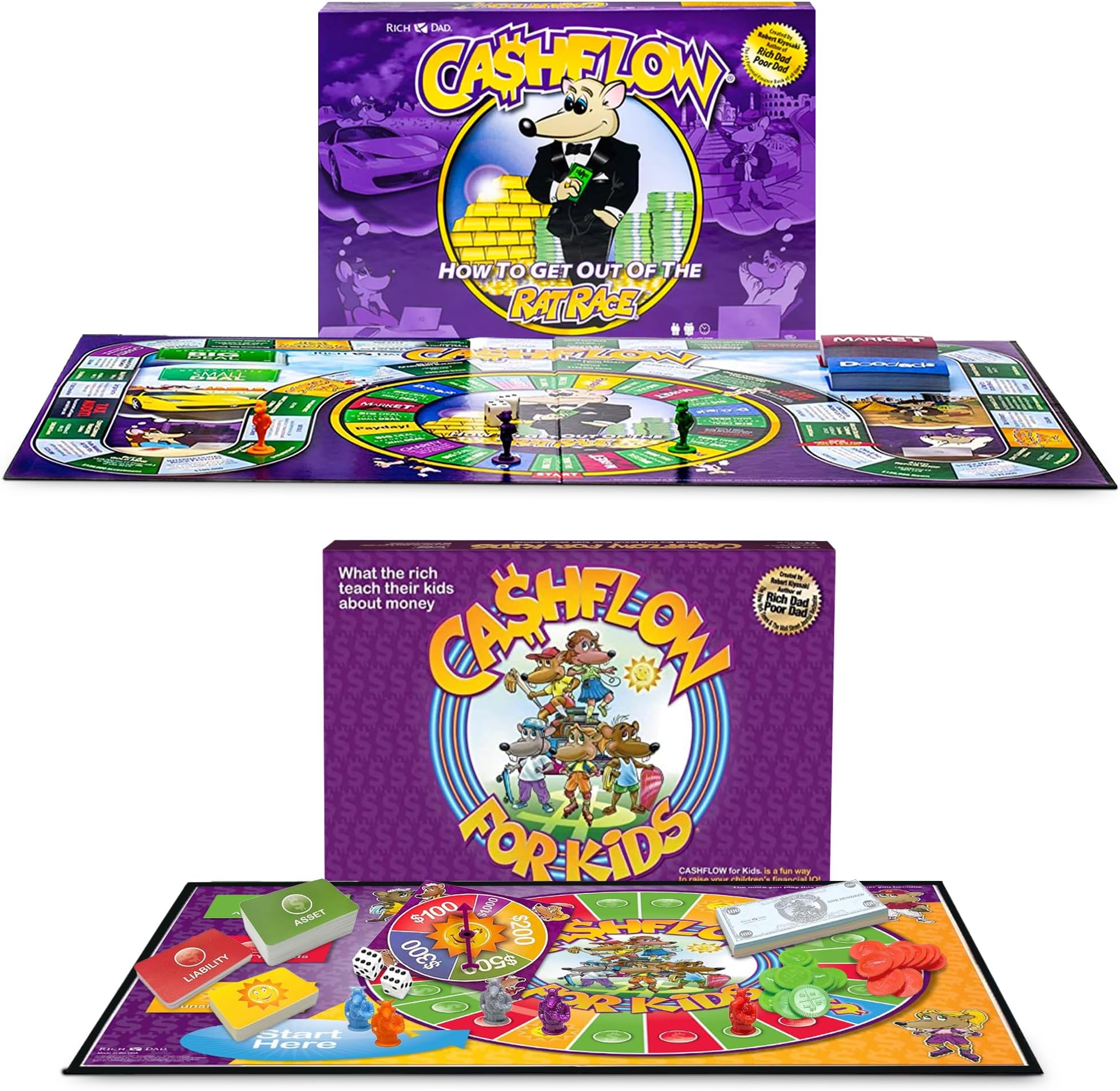 Rich Dad Cashflow How to Get Out of The Rat Race Board Game Set, Adult & Kid Version - Fun and Educational Financial Literacy Learning Games for Boys, Girls, and Family
