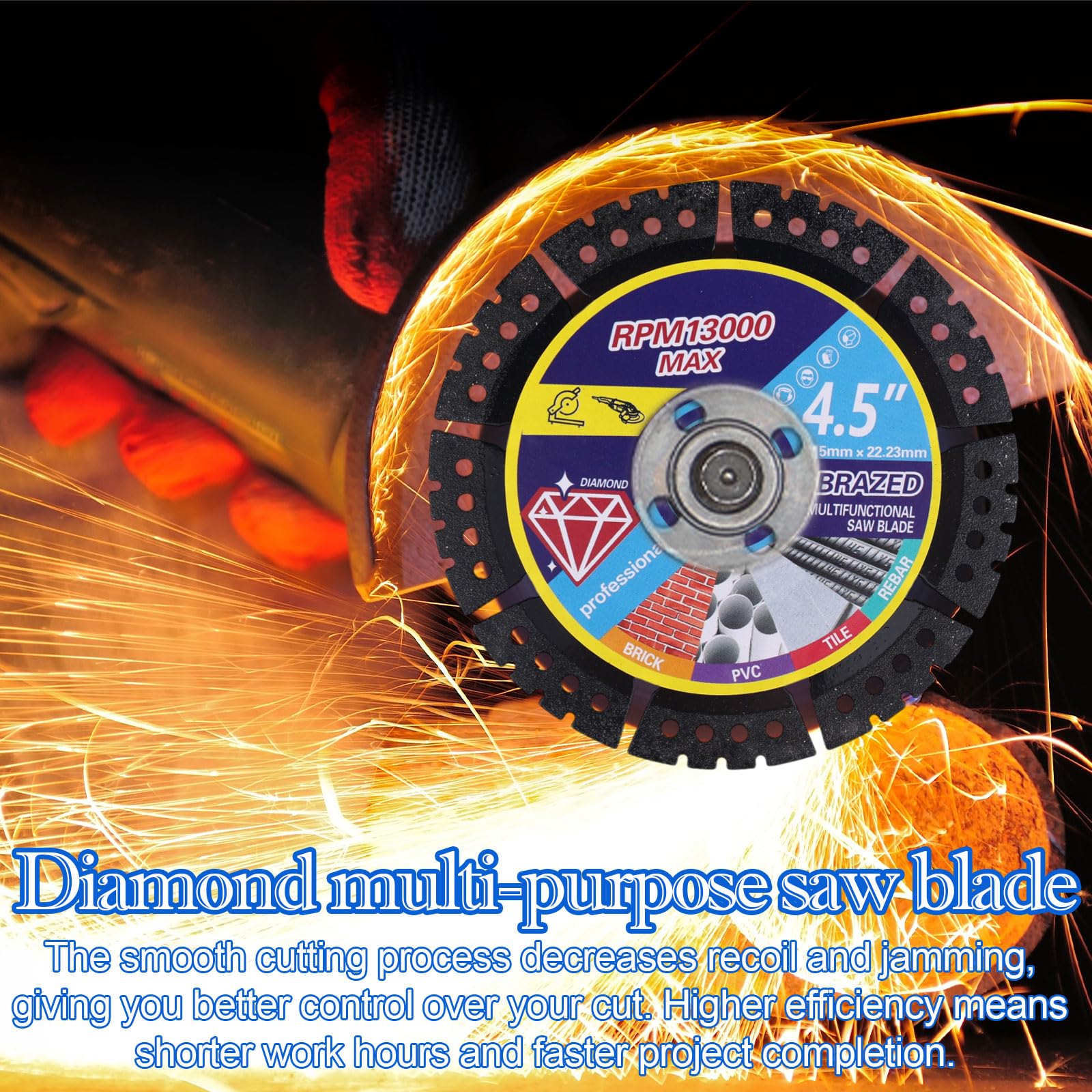 5uds Hojas Sierra Diamante 115mm para Amoladora, Disco Corte Diamante Multiuso para Baldosa Cerámica Vidrio Piedra Metal & Plástico Corte Húmedo o Seco con 5 Anillos Adaptadores