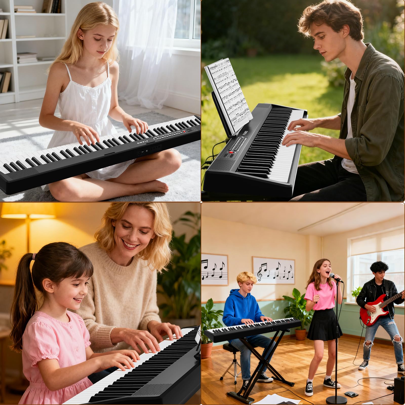 Buinblu Electronic 88 Key Piano Keyboard,Bluetooth Foldable Full Size Semi-Weighted Digital Pianos with Power Adapter,Pedal,Sheet Music Stand,Sticker,Bag,Gift for Beginners,Black
