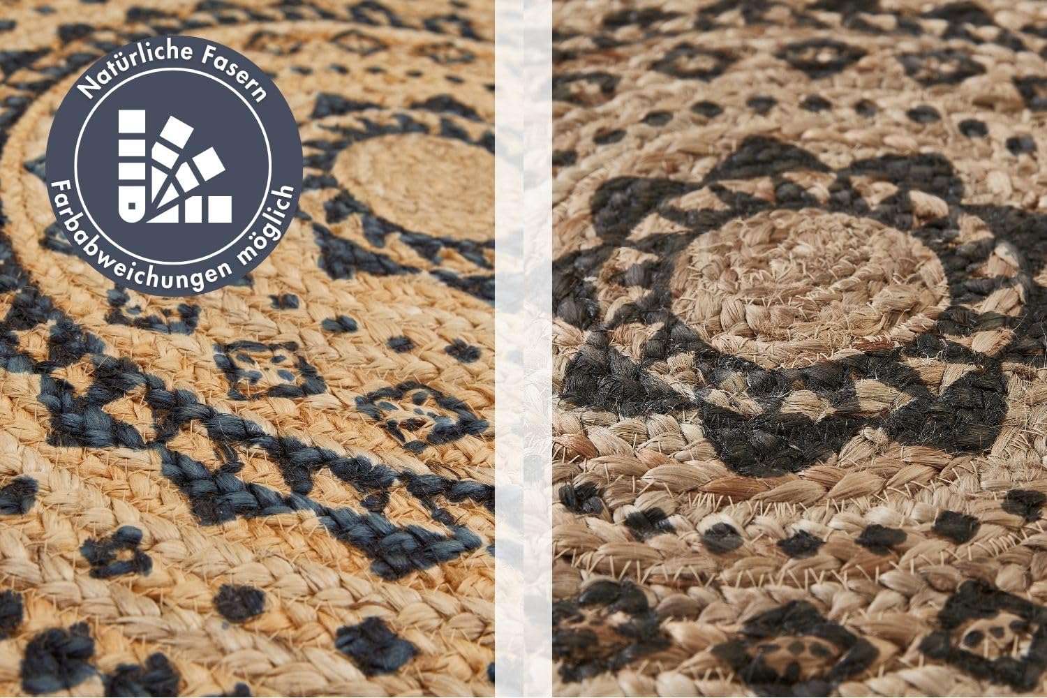 -LUXOR- living Tapis Mamda - Tapis Rond en Jute - Convient également comme Tapis de Chambre à Coucher - Tapis bohème Durable Beige - Tapis de Salon - Produit Naturel 120 cm - Rond - Ornement
