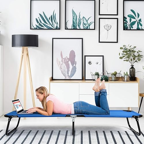 Miniatura 8 de GYMAX Catre de camping plegable, portátil, ultraligero y compacto, para adultos con tela Oxford, para viajes al aire libre, mochileros, senderismo,