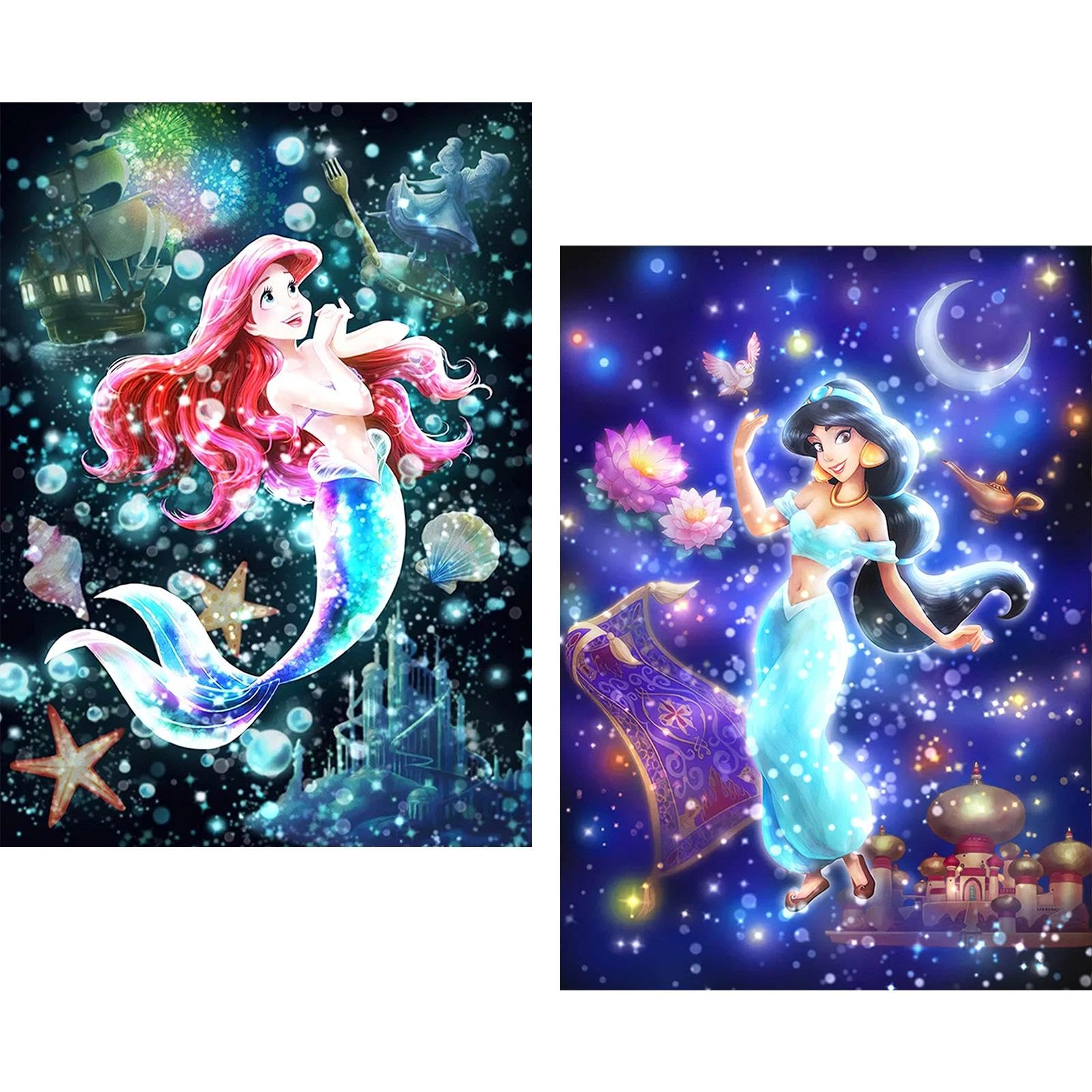 YALKIN 2 Packs 5D Diamond Art Kits for Kids, 5D Cartoon Diamond Painting Kits with Round Drills Full Drill Gem Painting Set for Home Wall and Gifts Christmas 12x16inch (30x40CM)