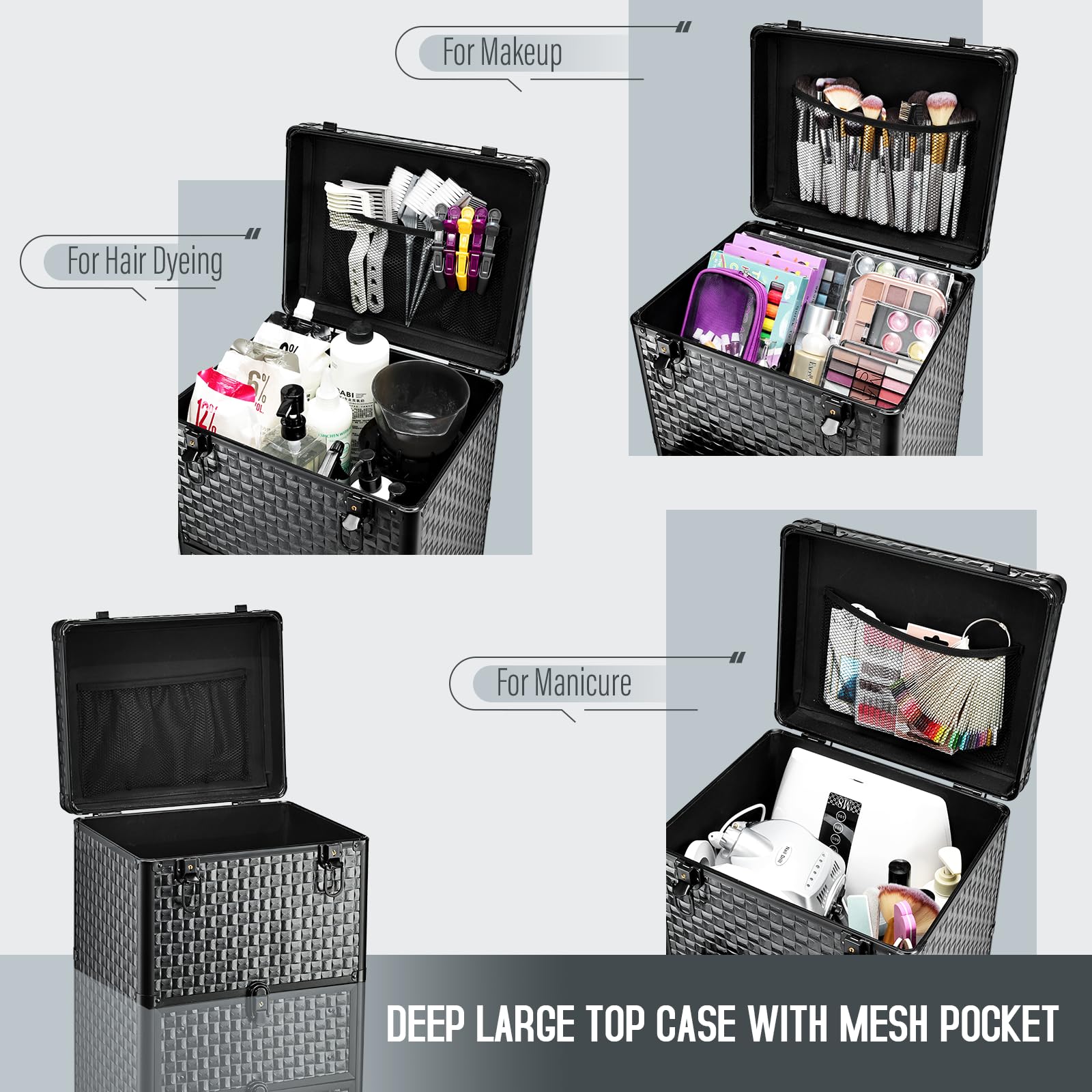Yueieoun Salon Cart with 3 Drawers, Nail Trolley Cart with Wheels Salon Station Rolling Makeup Train Case Cosmetology Case Organizer Cases for Nail Tech,SPA,Face Painting,Hairstylist,Makeup Artist