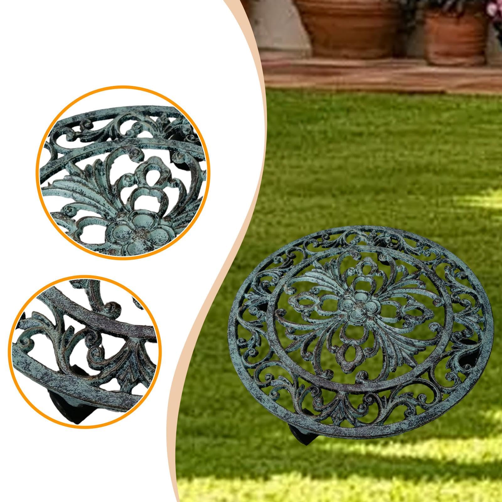 Gralara Support à Plantes à roulettes, déplace-Pot, Accessoires métalliques Polyvalents, Pratique pour l'intérieur et l'extérieur, Chariot à Fleurs, Bleu