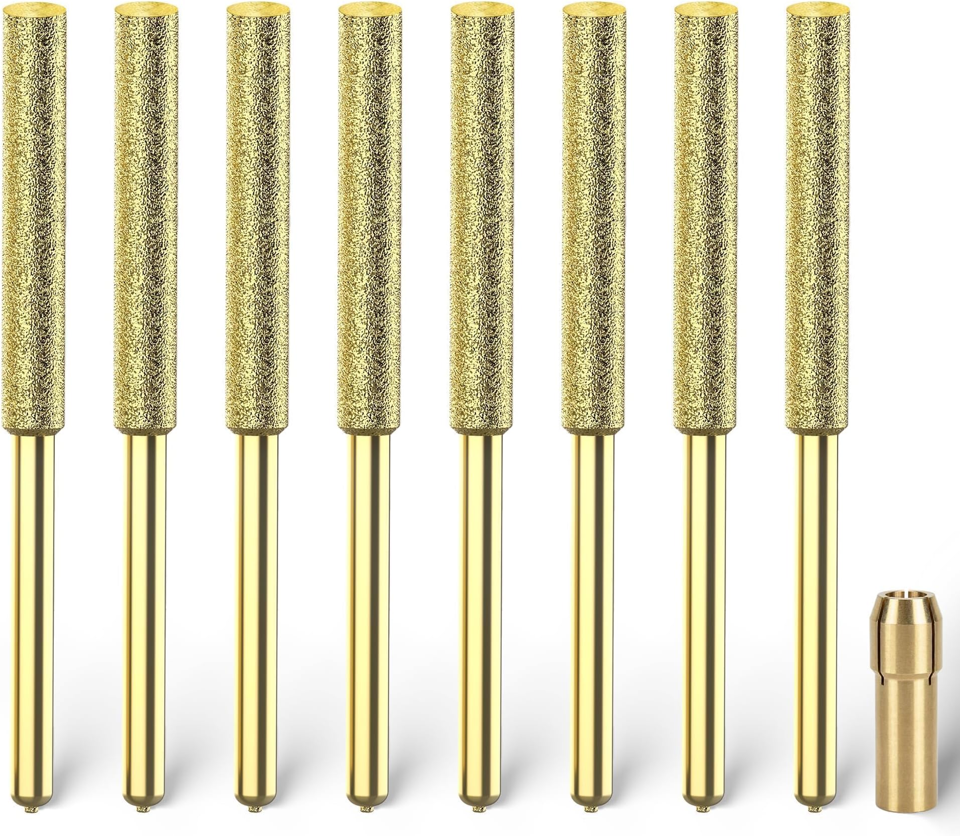 EzzDoo Titanium Coated Chainsaw Sharpener Bits, High Hardness Sharpening Wheels for Electric Chain Saw Sharpeners & Rotary Tools, Includes Copper Collet. 8 Pcs (5/32", 4.0mm)