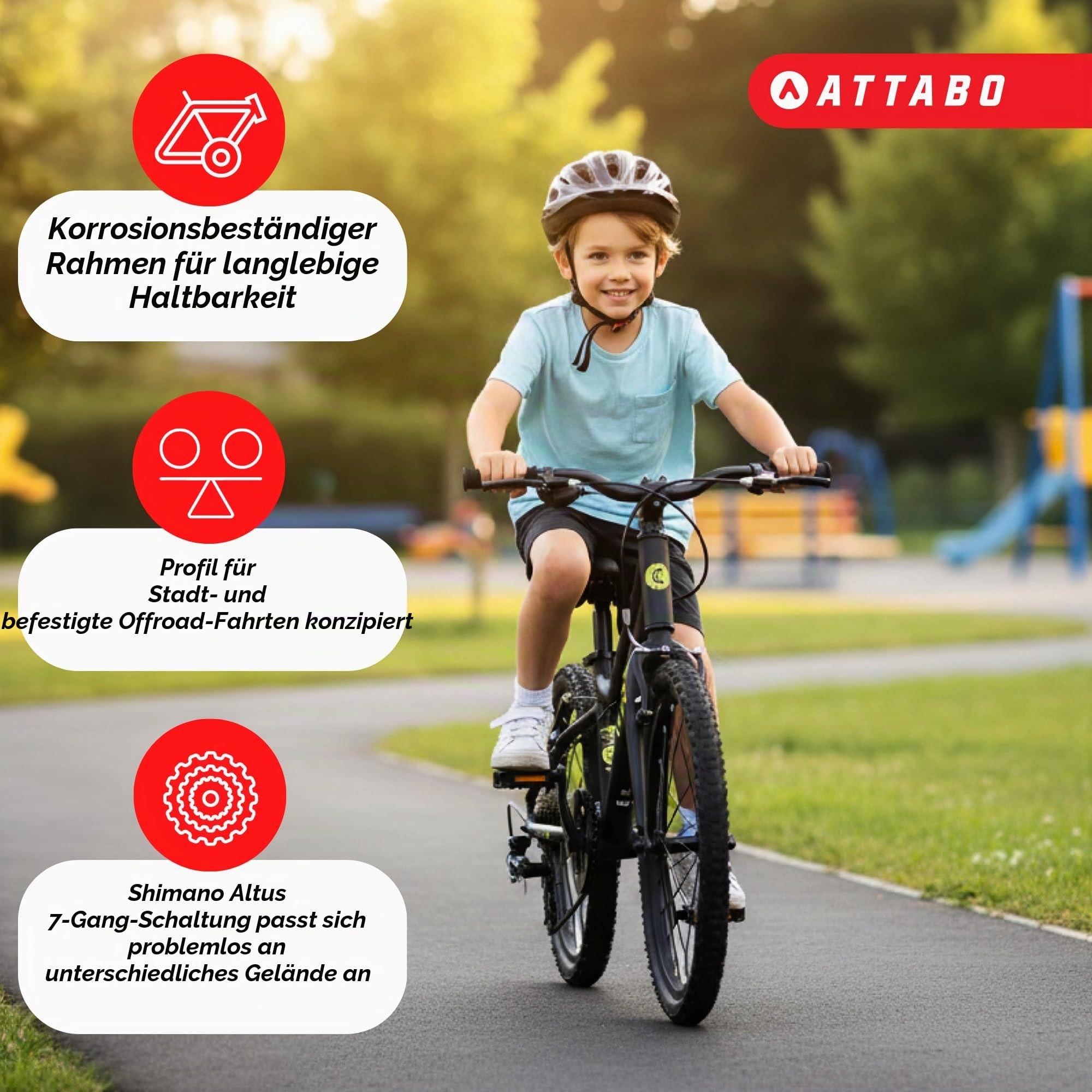 ATTABO Knack Leichtes Kinderfahrrad - 20 Zoll Fahrrad - Aluminiumrahmen & Shimano Schaltung - Schwarz - Für Schulweg und Familienausflüge
