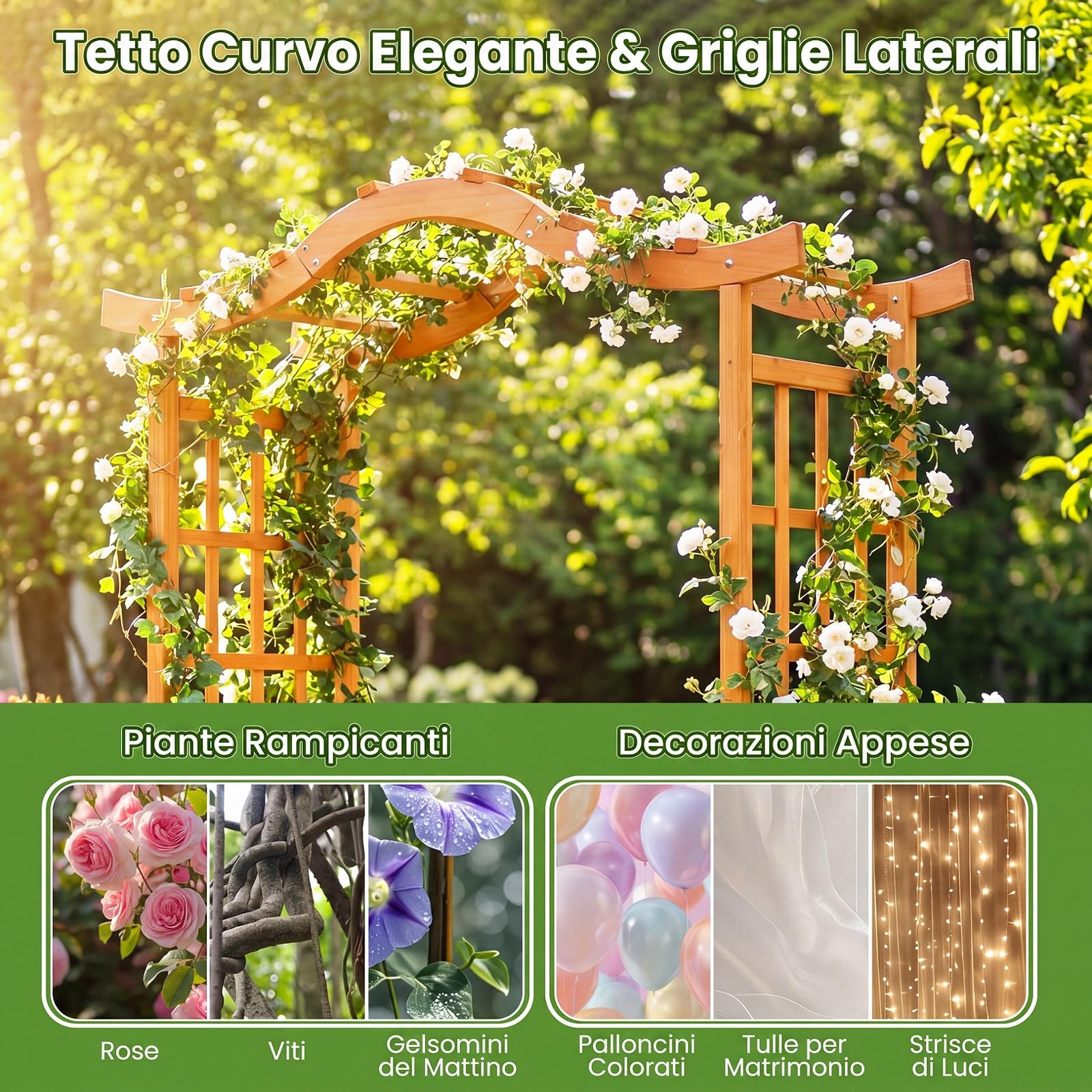 COSTWAY Arco da Giardino con Fioriere, Letto da Giardino Rialzato con Traliccio, Tetto, Fori di Drenaggio, Fondo Rimovibile e Cancelli Chiudibili, Pergolato da Esterno in Legno per Feste e Matrinomio