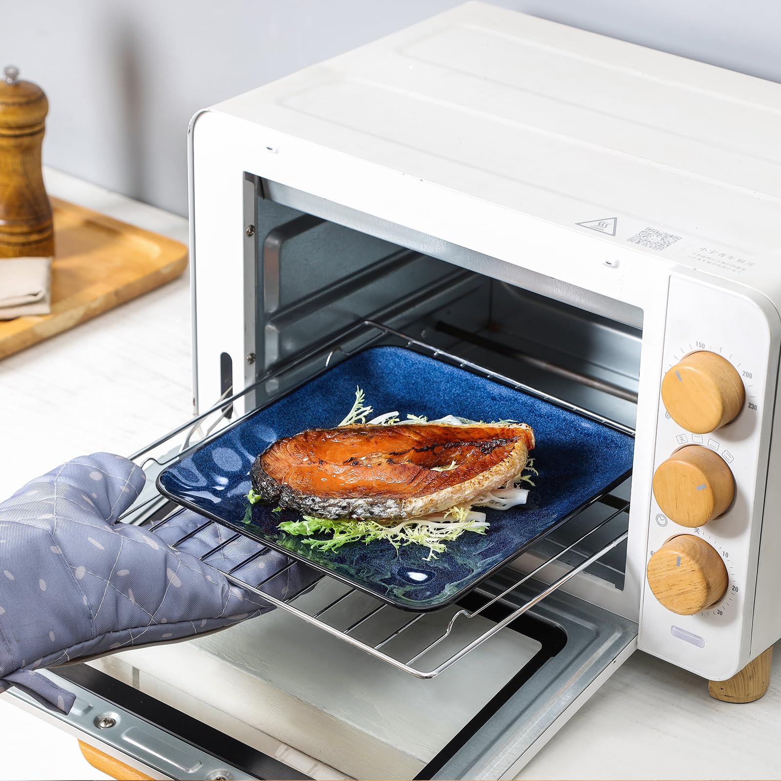 vicrays Quadratische Keramikteller, 6 Stück, große Porzellanteller, 25,4 cm, für Steak, Pasta, Pizza, mikrowellen- und spülmaschinenfest, Blau