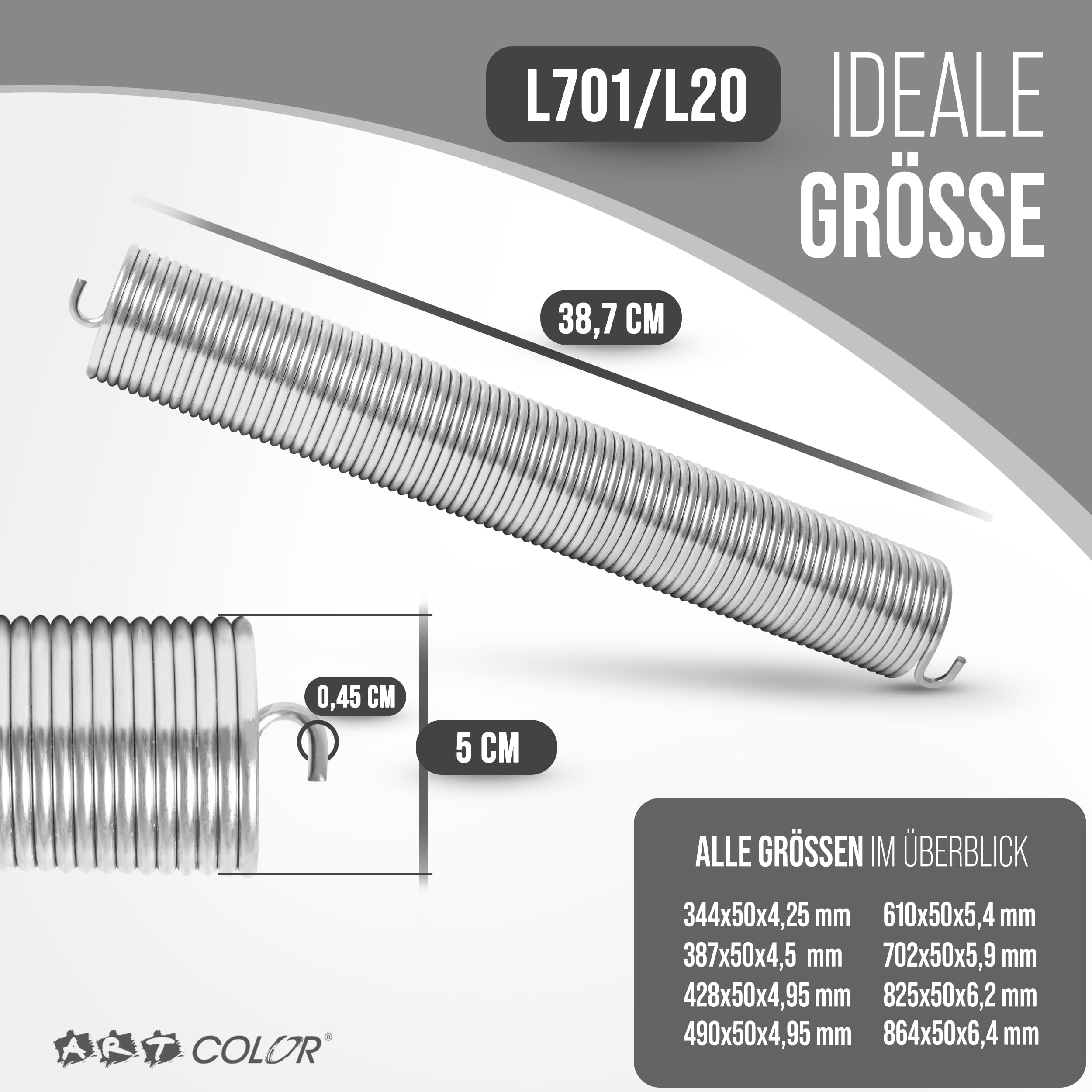 Torsionsfeder für Hörmann Garagentor - in 16 verschiedenen Größen erhältlich - (L701/L20, 387x50x4,5mm) - verzinkte Torsionsfeder aus Federstahl- Erstausrüster Qualität