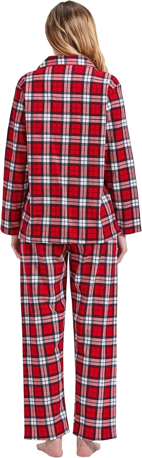 amaxer Women's Warm Pjs Flannel Pajamas Set 100% Cotton Sleepwear Button Pajama Set with Elastic Drawstring - Image 4