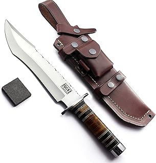 GCS Handmade D2 Steel Hunting Knife for Camping with Stacked Leather Sheath - Full Tang Handle - GCS 265 - GCS Knives