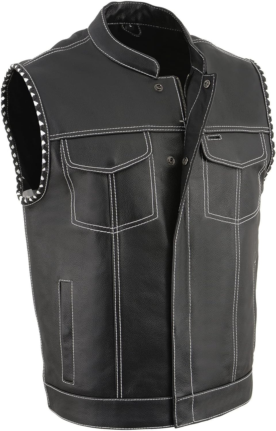 Milwaukee Leather Men's Club Style Leather Vest with Leather Braided Laced Arm Holes