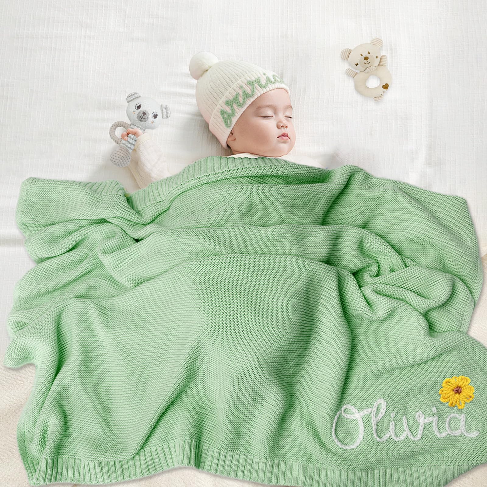 eaoattm Personalized Baby Blanket 100% Organic Cotton Custom Baby Blanket with Name Perfect Personalized Baby Gifts for Girls & Boys Nursery Gifts for