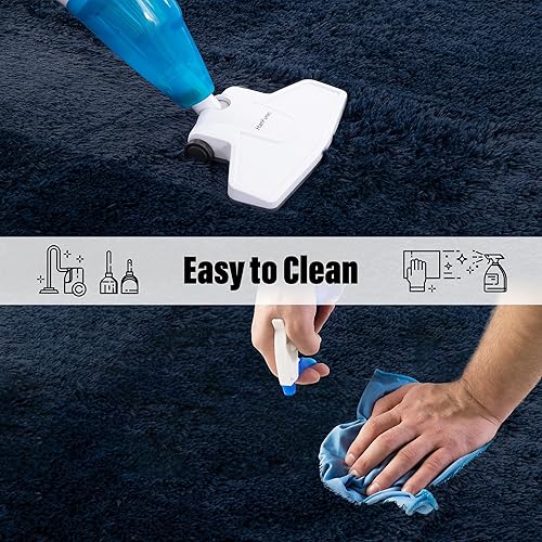 Miniatura 3 de Alfombra cuadrada azul marino  Alfombra cuadrada pequeña esponjosa de 3 x 5 pies para dormitorio  Alfombra peluda lavable  Bonita decoración de