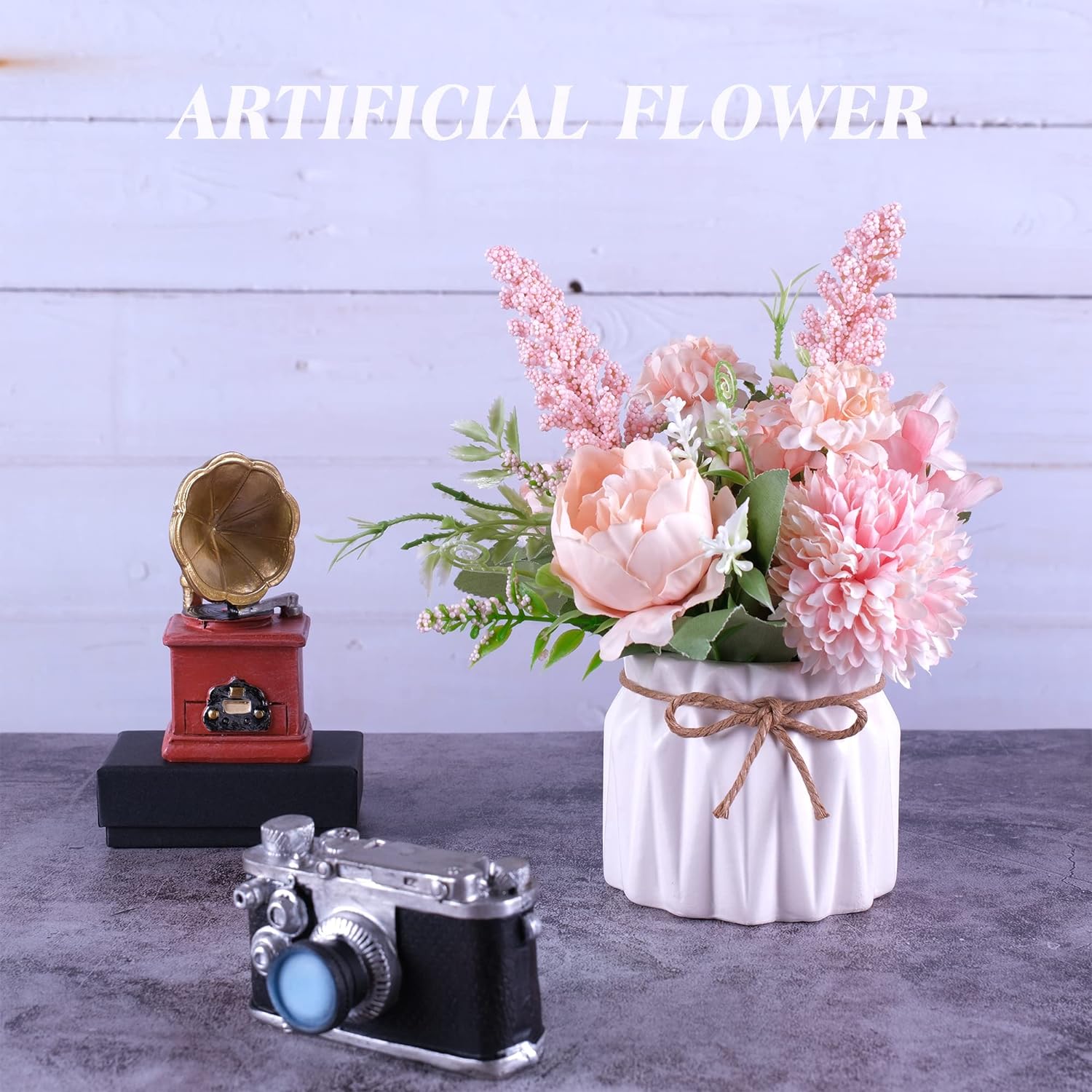 Artificial Potted Flowers Pink, Small Ceramic Vase Fake Flower Plants Desktop Decoration Indoor for Home and Office, Faux Flowers Hydrangea Decora for Table,Bookshelf,Bedroom,Living Room,Party.(Pink) - Image 4