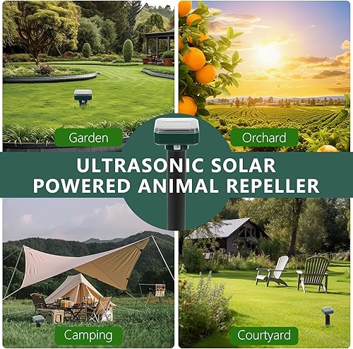 Miniatura 7 de Repelente de topos alimentado por energía solar, paquete de 8 unidades, impermeable, disuasorio ultrasónico, repelente de ratones para exteriores,