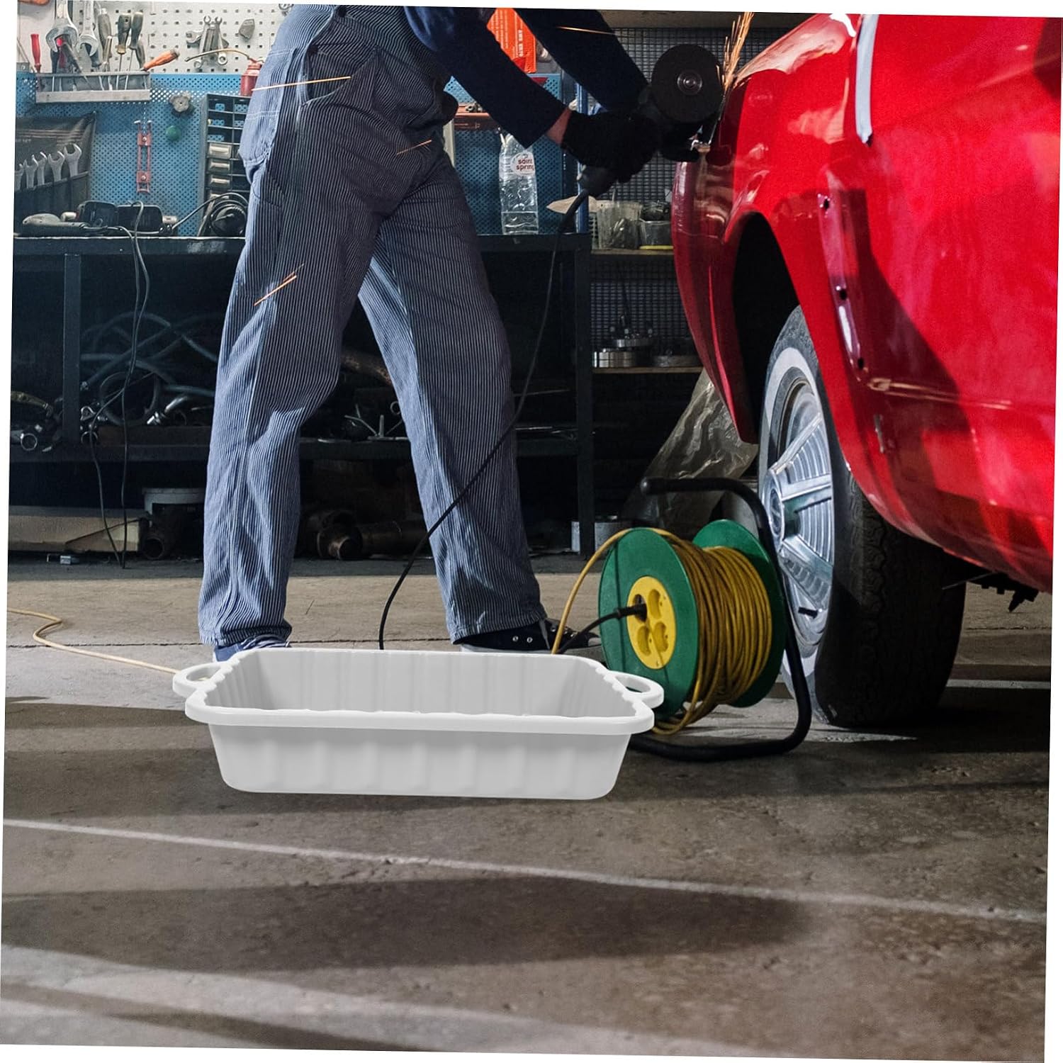 Vehicle Oil Catch Basin Large Oil Drain Pan Elevated Edges Leakproof Plastic Car Accessory