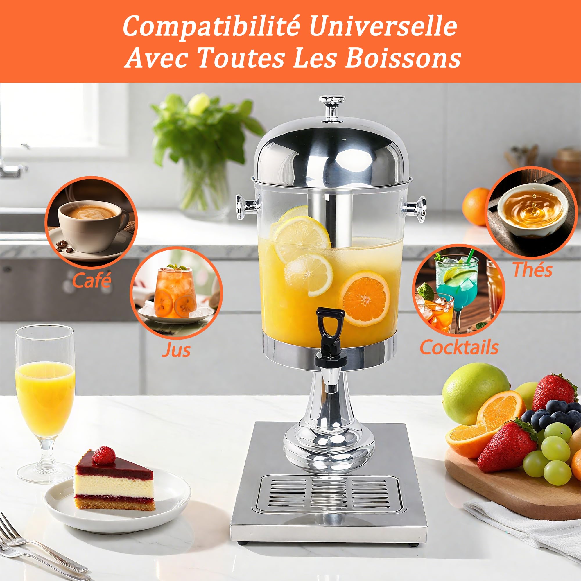 Hakka Distributeur de Jus 8 L, Distributeur de Boissons Professionnel avec Robinet, pour Cocktails, Lait, Eau et Boissons Froides