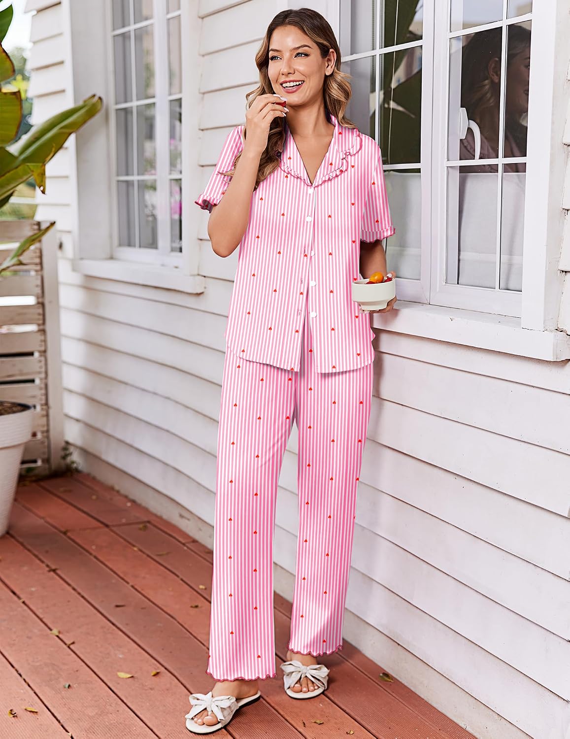 Ekouaer Womens Pajama Sets Short Sleeve Printed PJs Button Down Sleepwear image 4