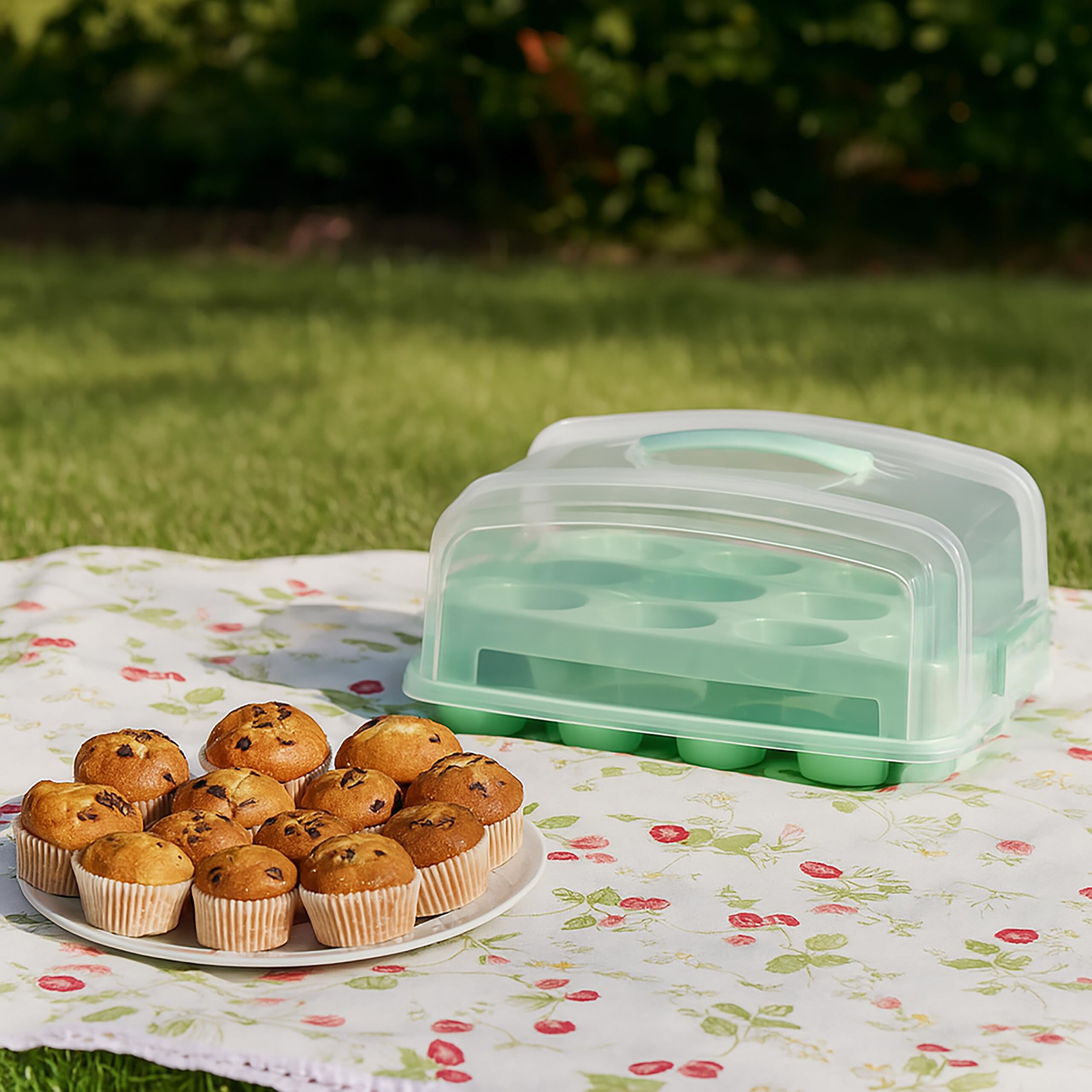 Relaxdays Contenitore Porta Muffin con Coperchio Trasparente, 24 Cupcake Dolci, Plastica, HLP: 16x37,5x28,5 cm, Turchese