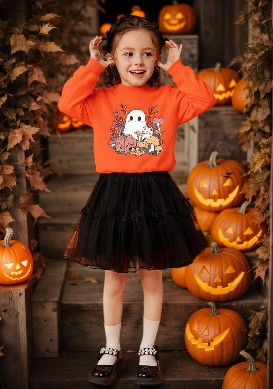 Kids Halloween Sweatshirt Boys Girls Pumpkin Ghost Toddler Shirt Crewneck Long Sleeve Graphic Top for 2-7T