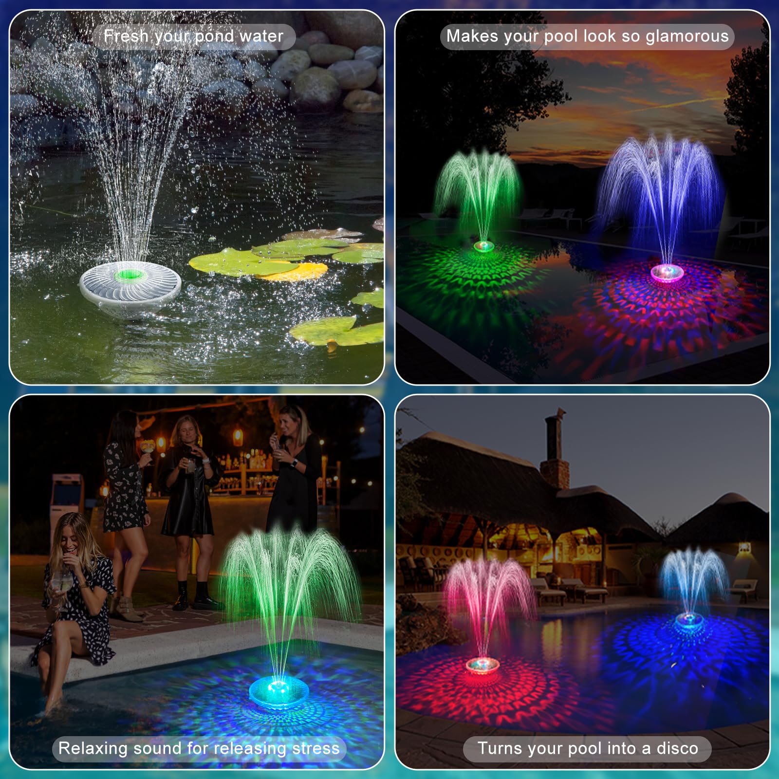 Uniwater Solar Pool Fountain Solar Pool Fountain With Color Lights - Auto  Floating Water Show For Ponds \u0026 Pools Solar Fountain, image size:1600x1600