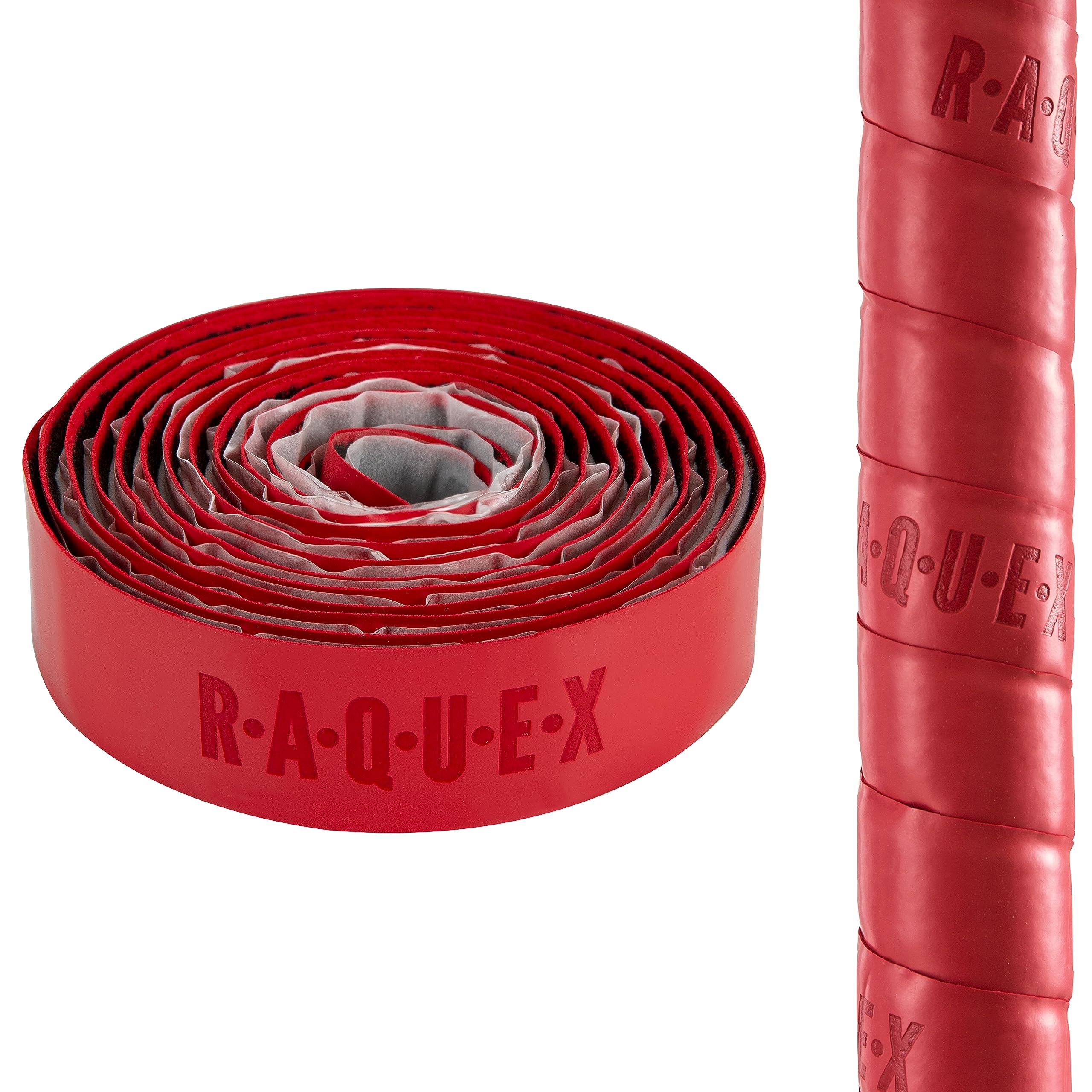 Raquex Cushion Hockey Stick Grip - Super-Grippy PU Material Hockey Grip, Over 2m Long, Soft and Absorbent, Minimises Vibrations. Self-Adhesive Backing, Extra-Long Length (Red, 2 Grips)
