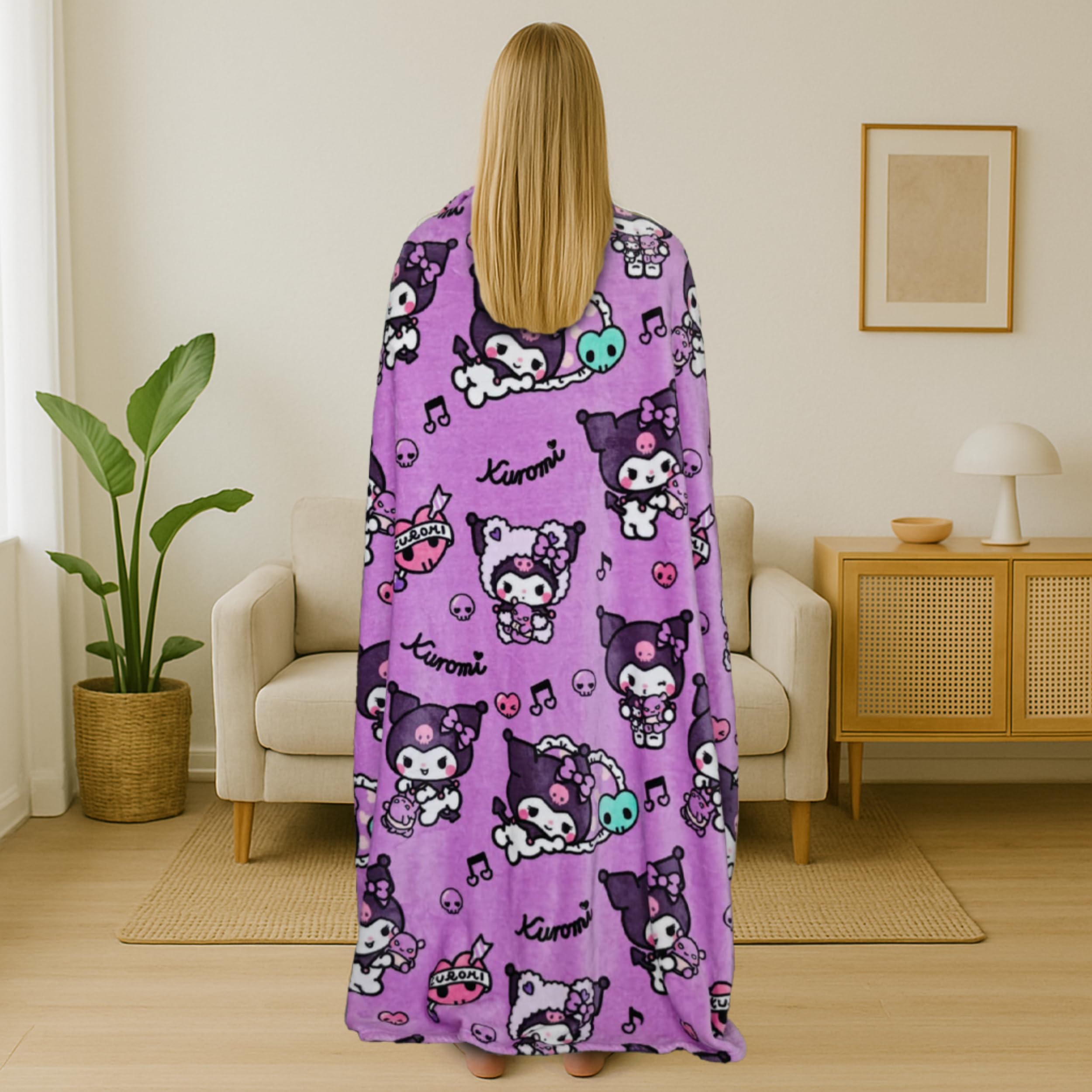 Kanguru - Soffice Plaid Divano in Pile Kuromi, 130x170 cm, Coperta Pile Microfibra Kawaii per Bambina o Donna, Idea Regalo Divertente Natale Compleanno, per Casa, Divano, Letto, Cameretta, Viola