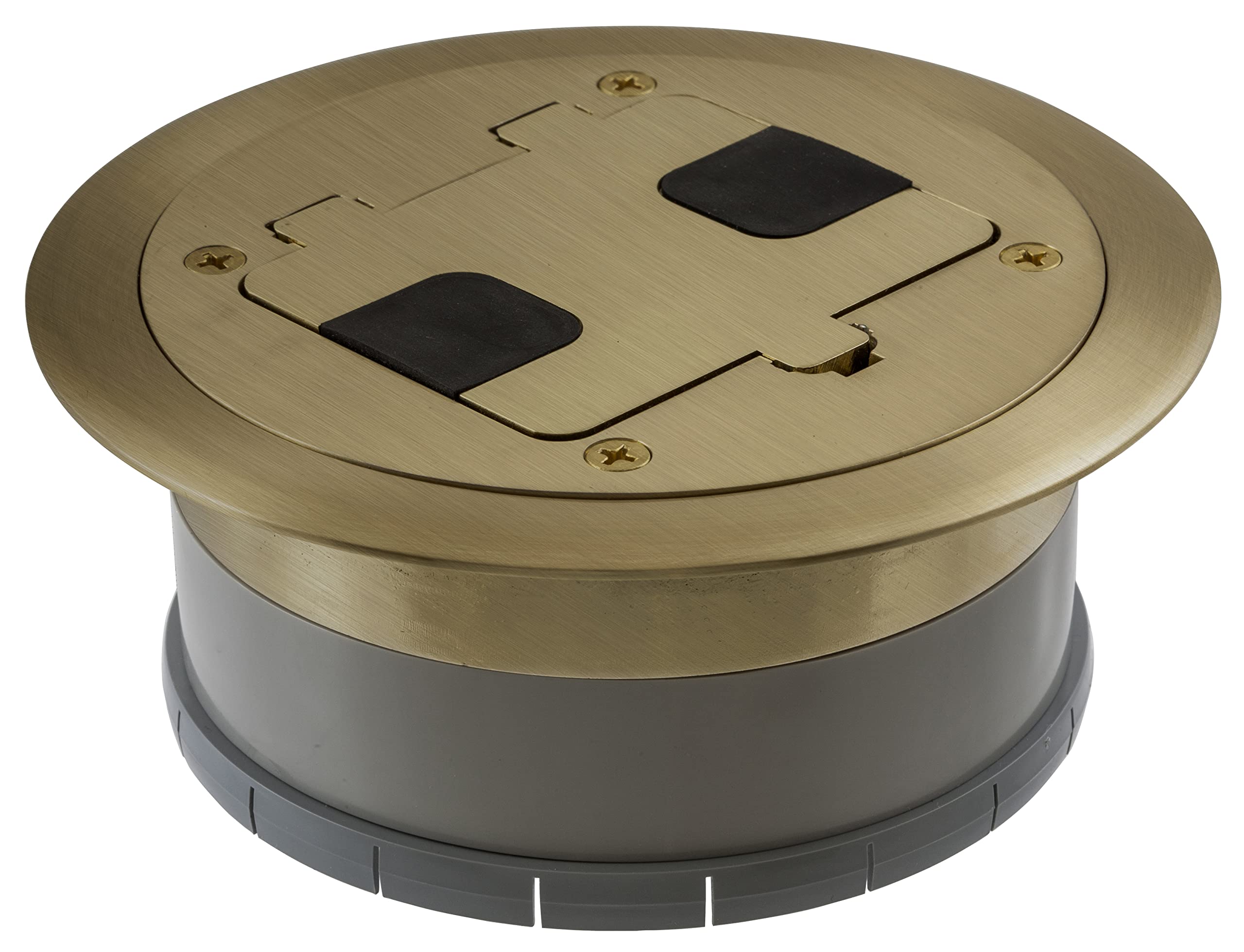 Bryant Electric RF406BR Pre-Assembled Flange, Cover, and Leveling Ring for Floor Boxes Poured in Concrete with 15A 125V Outlet Included, Brass