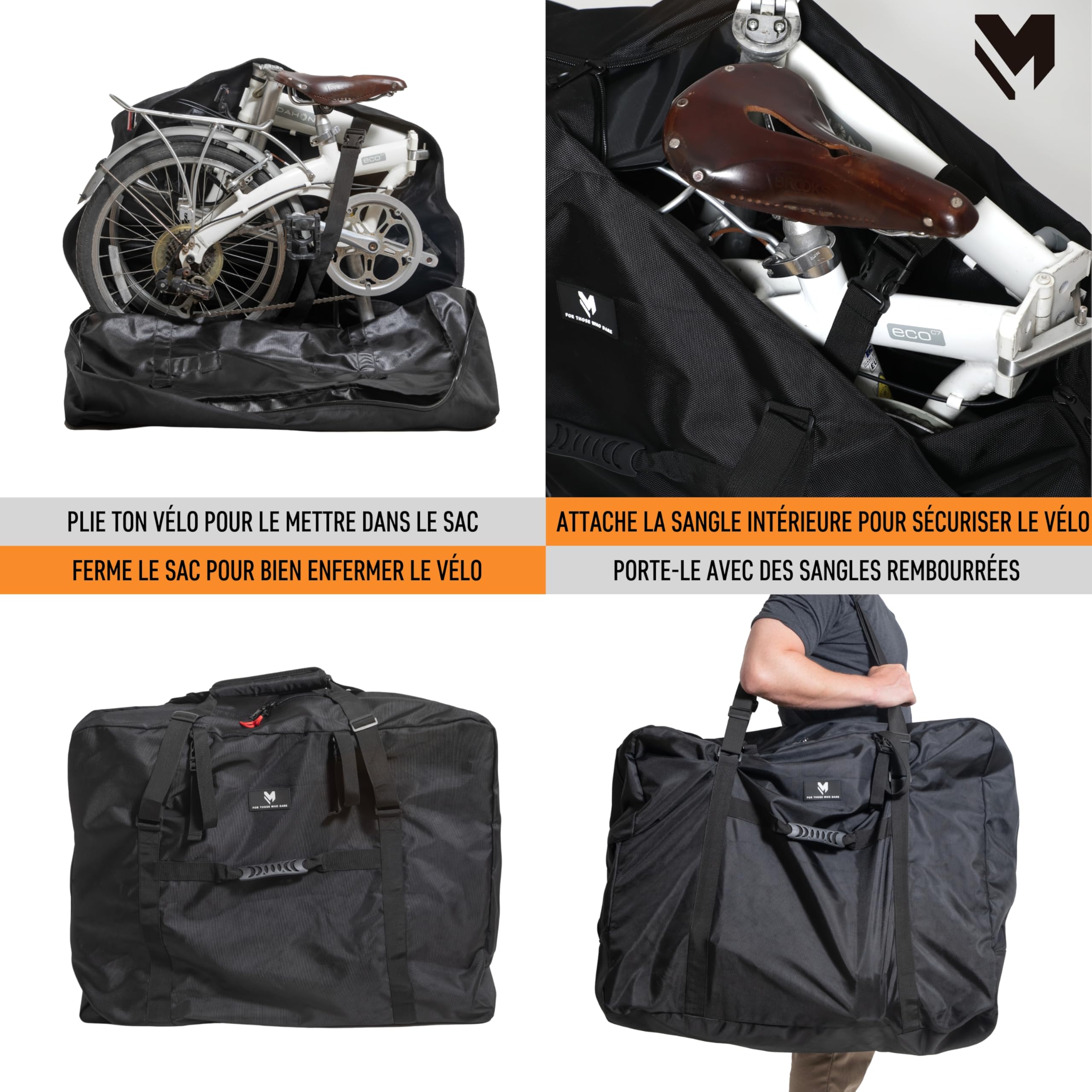 lamaki Housse Velo Pliant 14-20 Pouces pour Transport - Convient à Brompton, Dahon, Tern, B’Twin - Sac Velo en Nylon 1680D avec Fermetures Métalliques - Idéal Voyage et Train - Housse Transport Velo