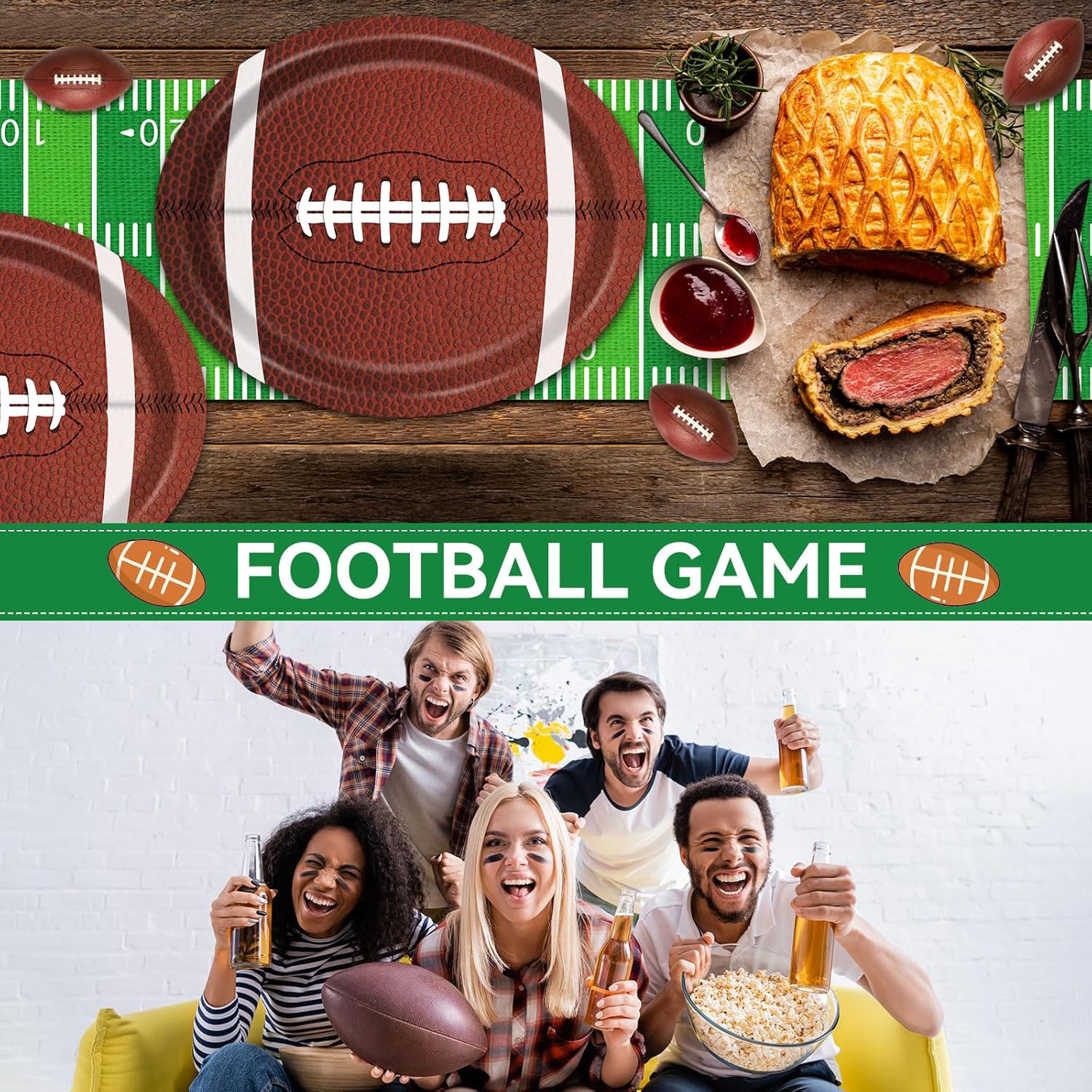 80 PCS Football Oval Paper Plates Large 11” Disposable American Rugby Sport Platters, Touch Down Boy Birthday Theme Party Heavy Duty Dish Tray for BBQ Gathering Picnic Carnival Dinner Party Tableware - Image 3