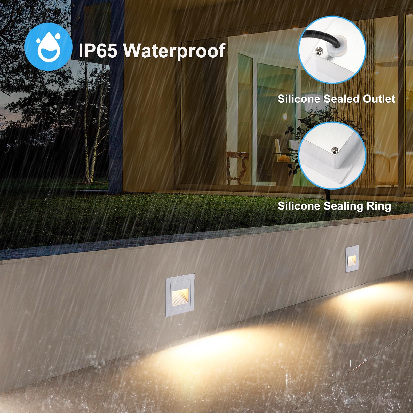 3W 300LM Segnapasso LED Esterno 6 Pezzi, IP65 Impermeabile Segnapassi, 3000K Faretti Segnapasso da Interno, Luci per Scale 230V, Luce da Parete 85x85mm - Scatole Incasso 68mm, Alluminio Bianco