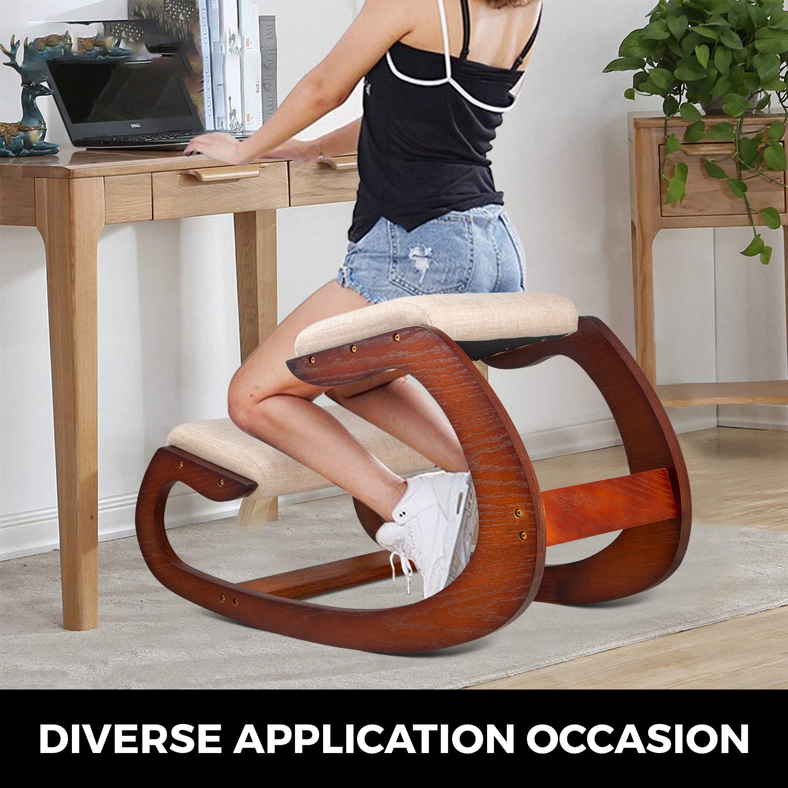 VEVOR Tabouret Ergonomique Tabouret Réglable Ergonomique Coussins Confortables Bureau Maison Façonnant et Soulageant Stress Fauteuil Ergonomique à Genoux Noix de Pécan