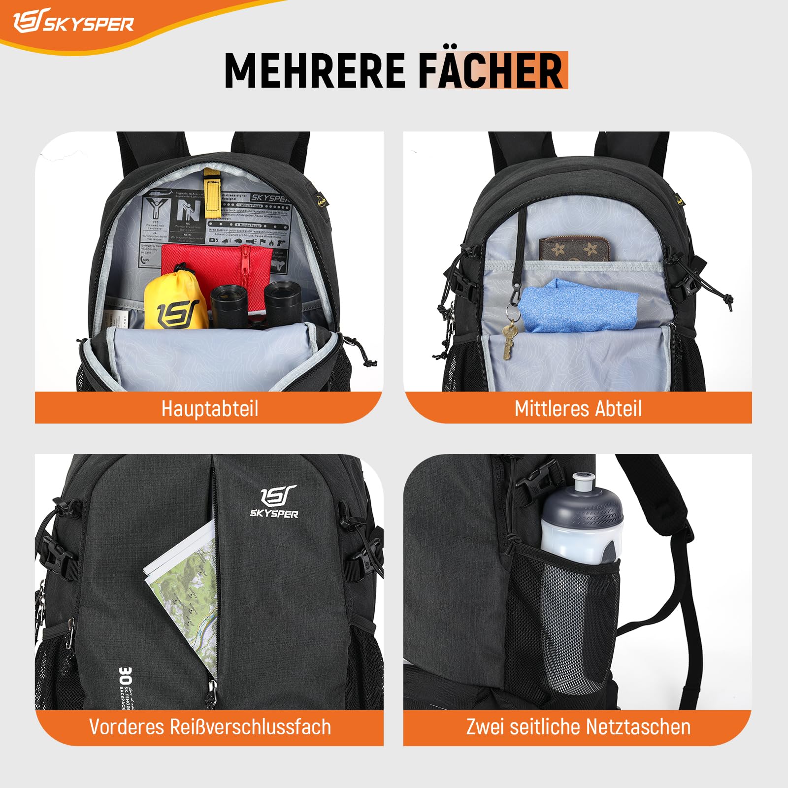 SKYSPER 30L Sac à Dos de Randonnée avec Compartiment pour Chaussures Sac de Sport pour Excursions Trekking Voyage