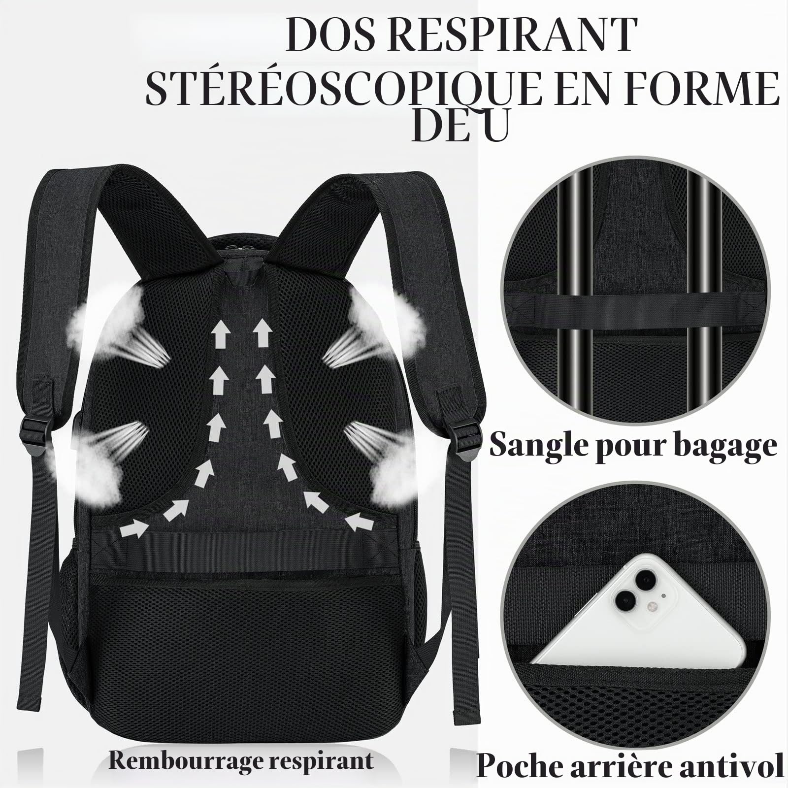 BIKROD Sac à dos pour homme, garçon, adolescent, grand sac étanche pour ordinateur portable de 17,3" avec port de charge USB, sac à dos pour le travail, les voyages, la randonnée avec poche antivol