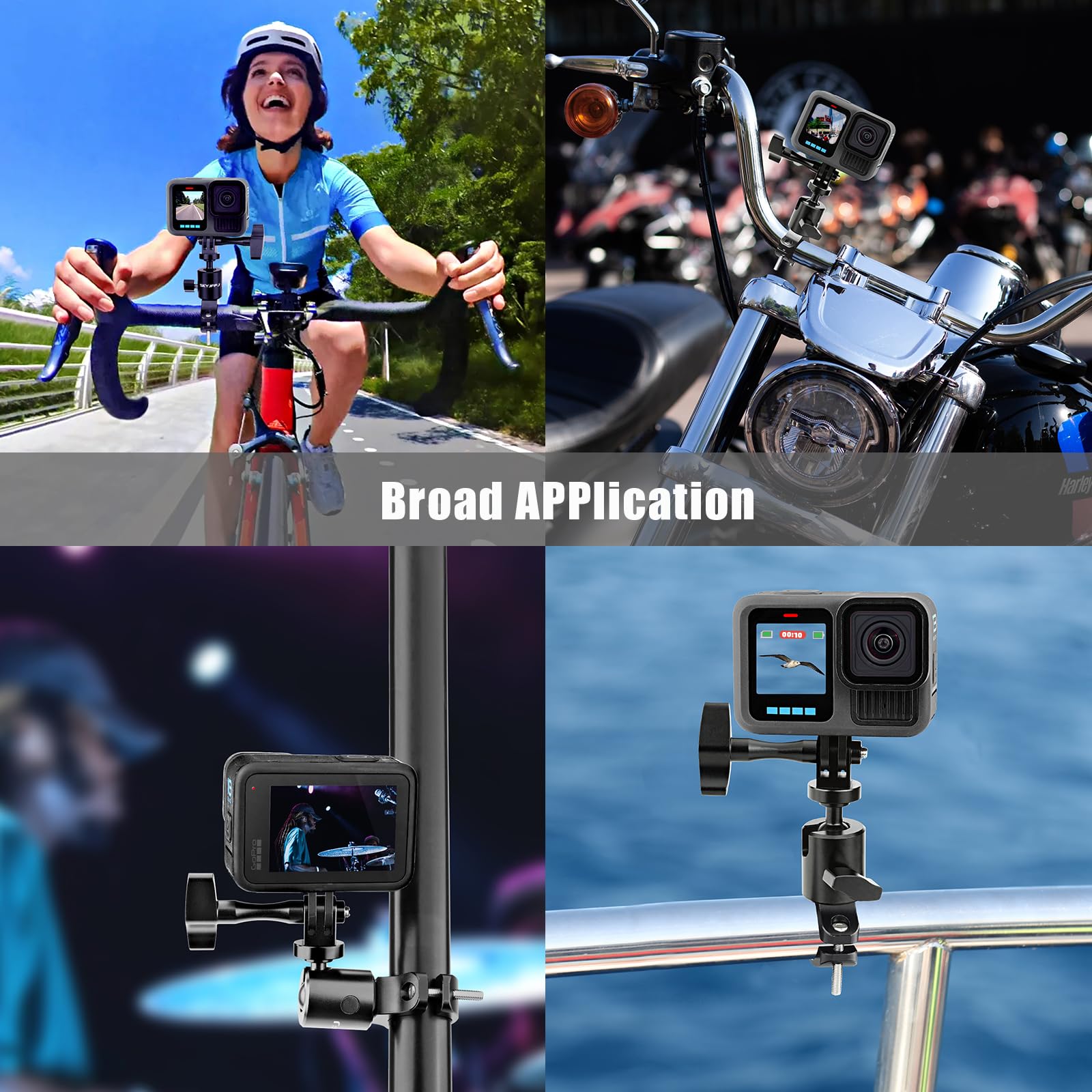 Soporte para manillar de cámara de MTB con cabezal esférico para GoPro Hero 8/9/10/11/12, rotación de 360 grados, de aluminio, accesorios para cámara deportiva