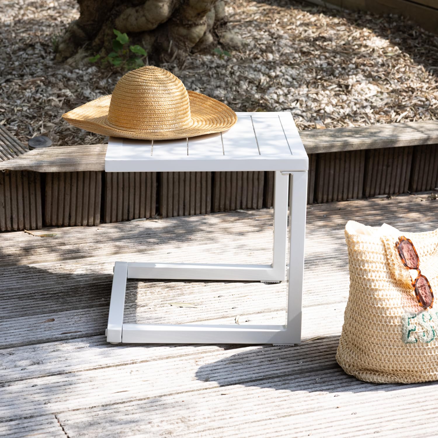 Happy Garden - Mesa Auxiliar Barbados de Aluminio Blanco
