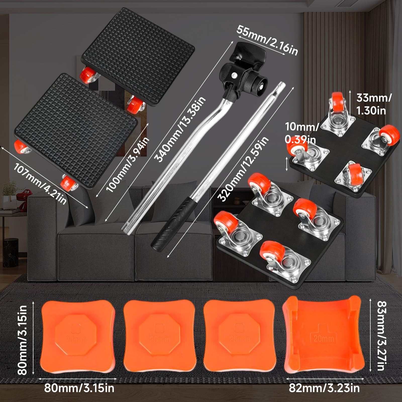 Caossuixin Furniture Movers with Wheels & Lifter Set, Heavy Duty Furniture Lifter Sliders Tool, 360° Rotation Wheels Dolly - Image 2