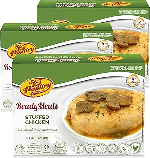KJ Poultry Kosher Ready Meals - Stuffed Chicken Breast Rice, MRE Meat Meals Ready to Eat, Gluten Free, Halal, (3 Pack) Prepared Entree Fully Cooked, Shelf Stable Microwave Dinner, Travel Military
