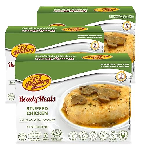 KJ Poultry Kosher Ready Meals - Arroz de pechuga de pollo relleno, comidas de carne MRE listas para comer, sin gluten, halal, (3 unidades) preparado