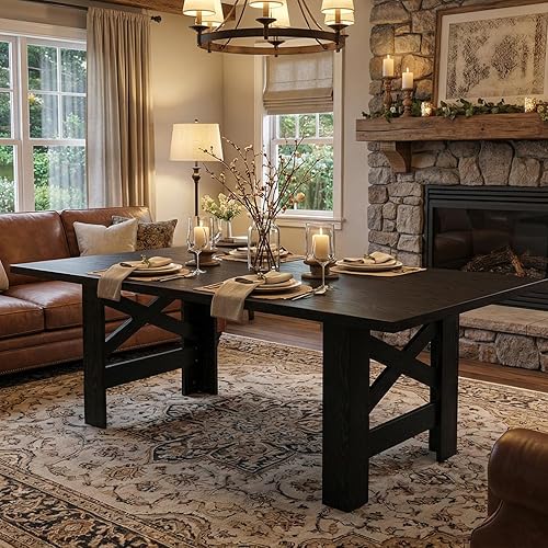 Miniatura 9 de Garvee Mesa de comedor de madera para 6 a 8 personas, mesa de cocina grande resistente, mesas de comedor rectangulares de 70.87 pulgadas de largo