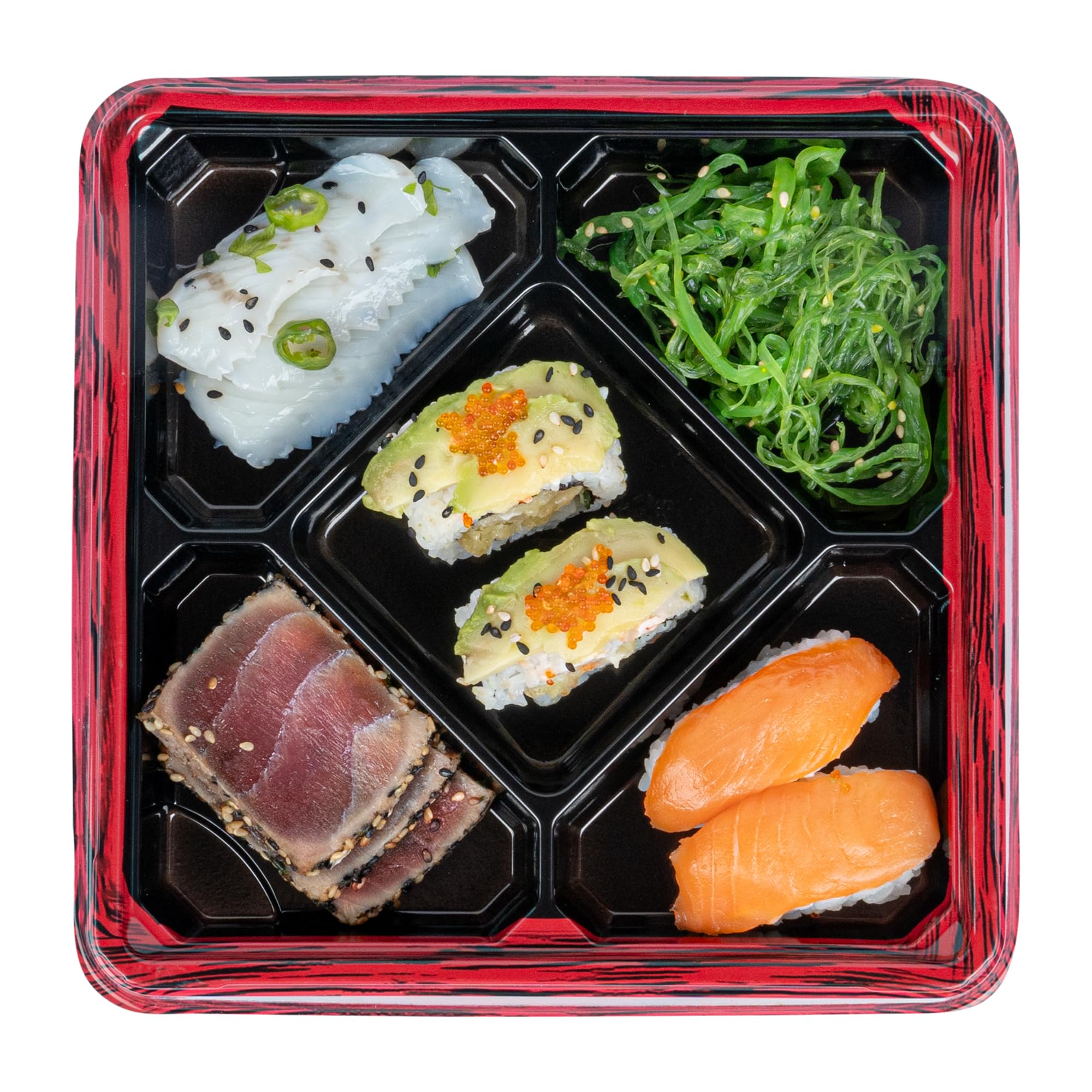 Restaurantware -Bento Tek - Contenedores de preparación de comidas de 18 onzas, 50 cajas desechables para alimentos, las tapas se venden por separado, 5 compartimentos, cajas de almuerzo Bento de